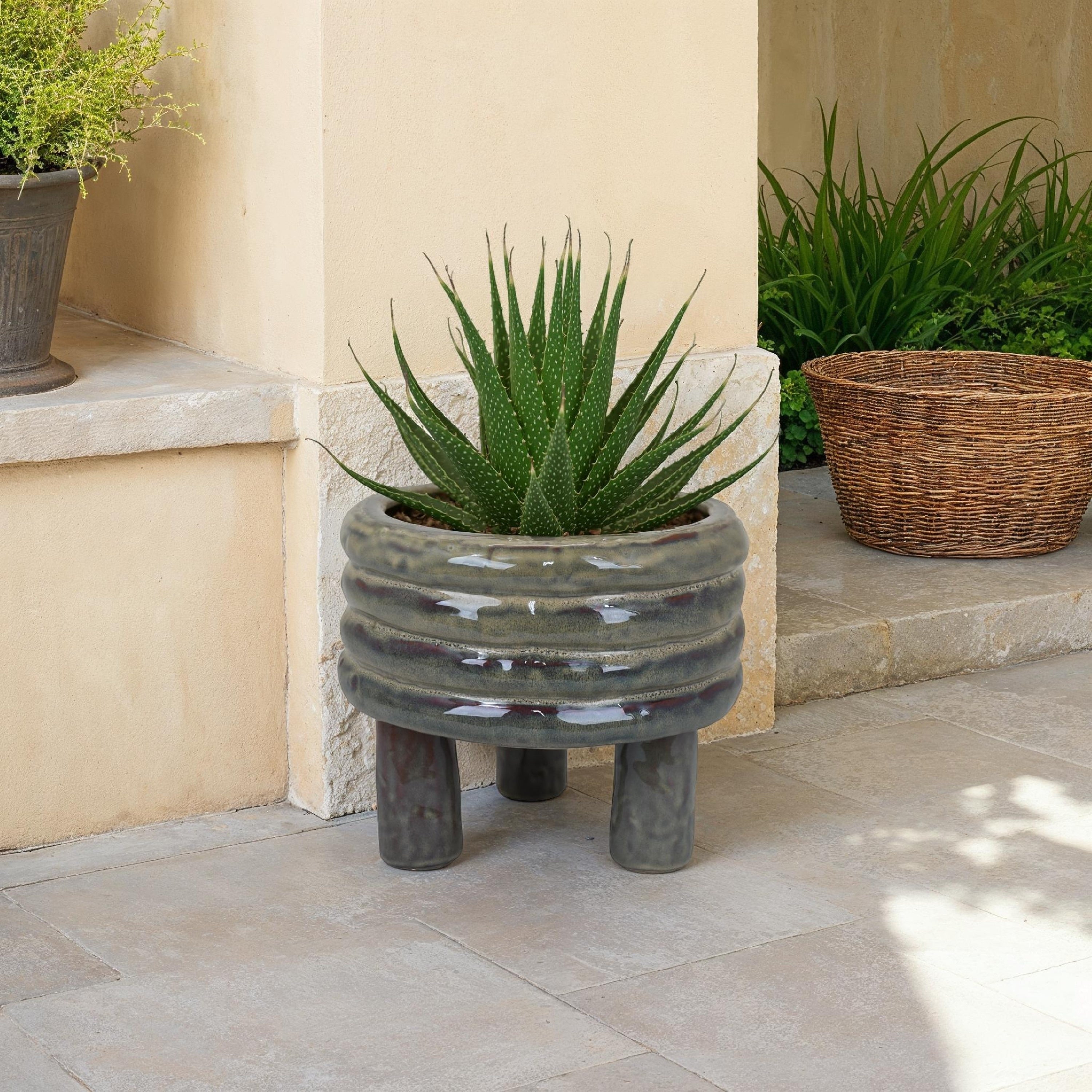 Tank Inspired Garden Planter Pot Grey Ceramic For Outdoor And Indoor