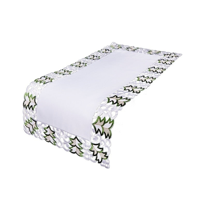 Tannenbaum Embroidered Cutwork Holiday Table Runner 16 By 34 Inch