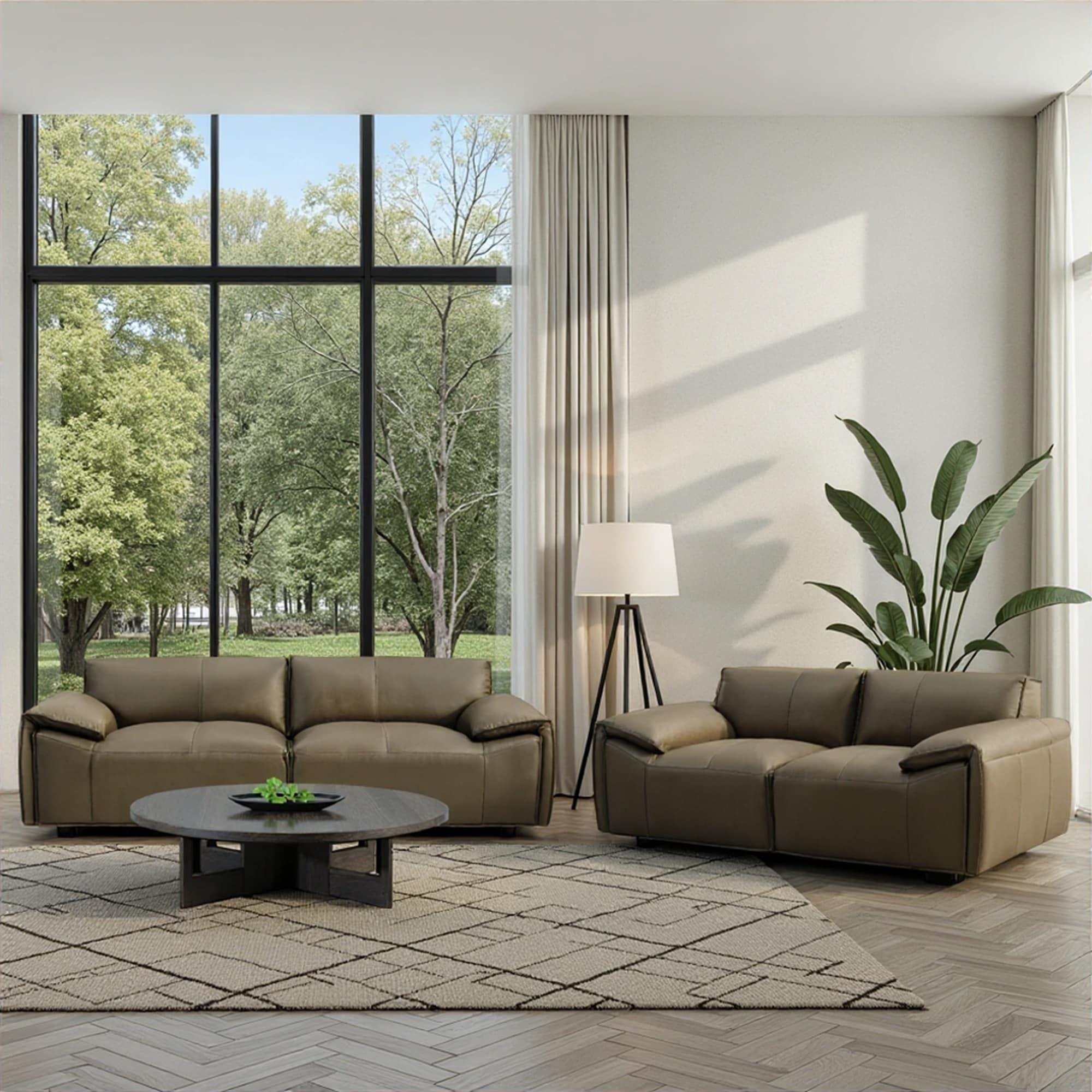 Tanner Top Grain Leather Loveseat Sofa Or Living Room Set With Padded Arms