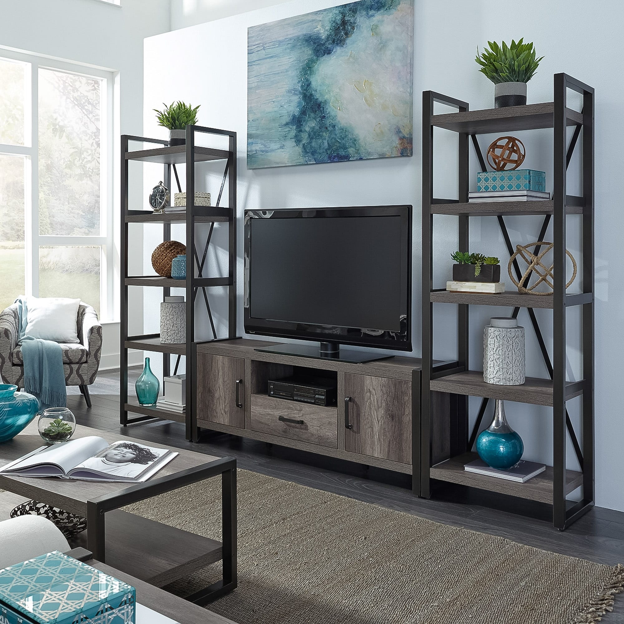 Tanners Creek Greystone Distressed 5 Shelf 3 Piece Entertainment Center