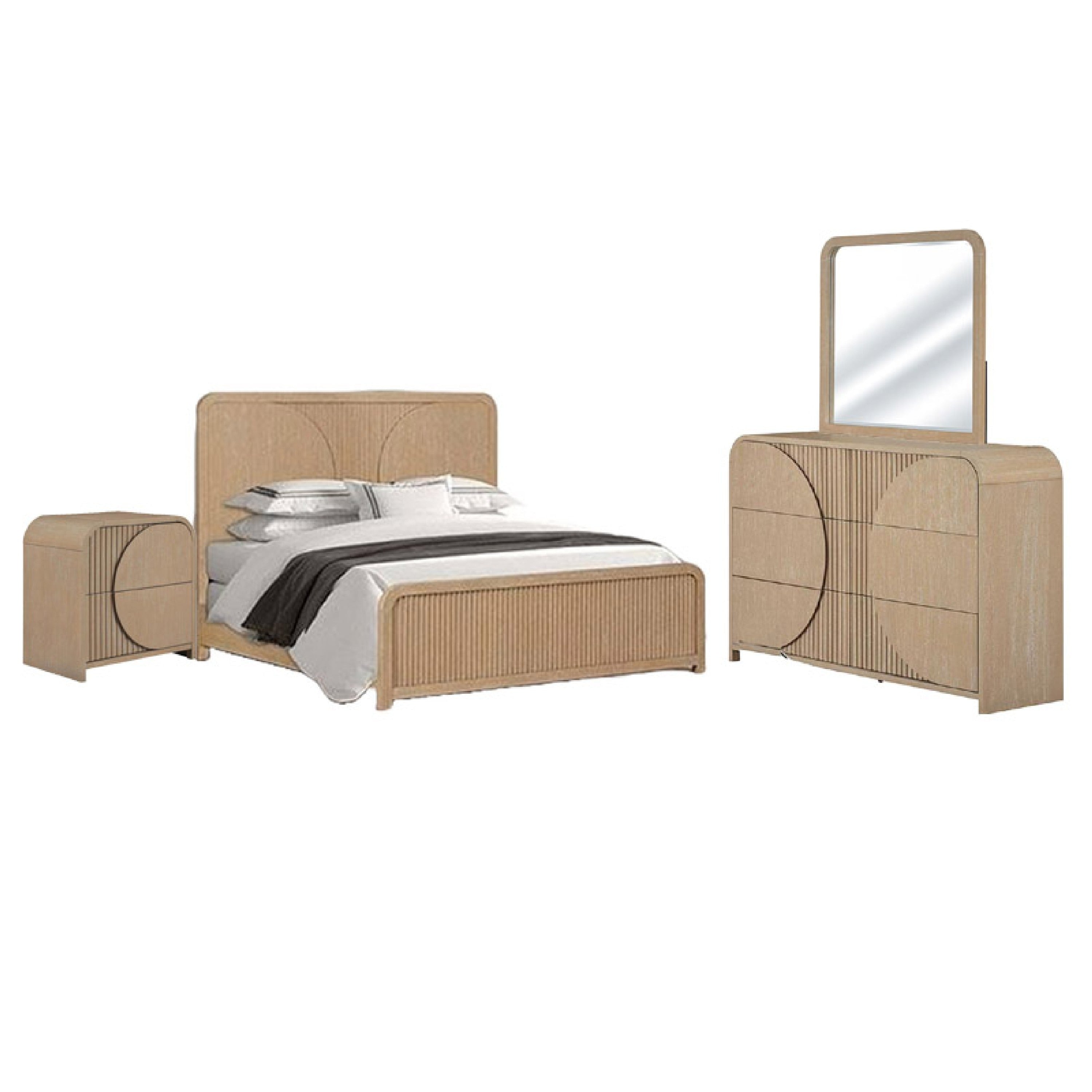 Tanya 4Pc Queen Bedroom Set Dresser Mirror Reeded Natural Brown