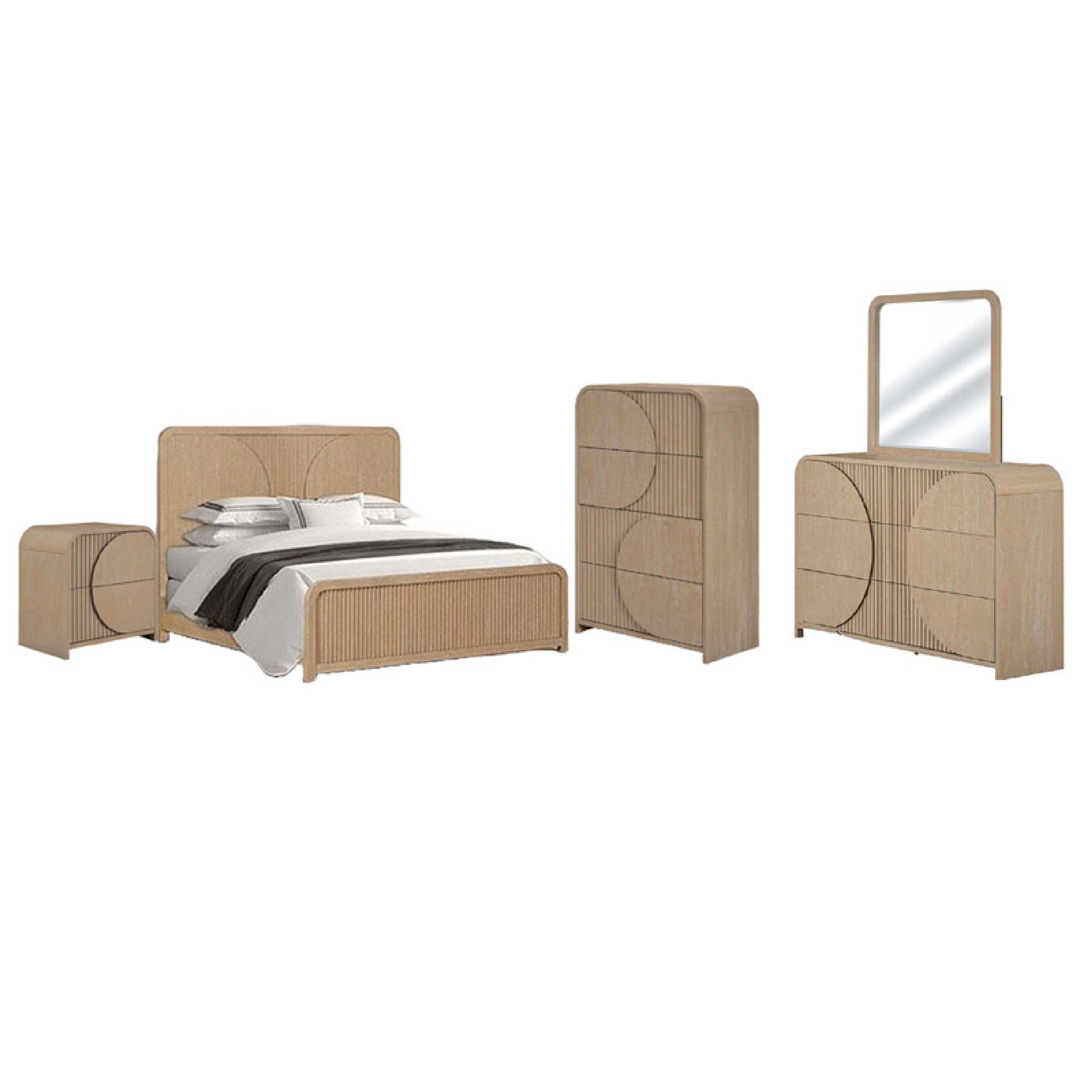 Tanya 5Pc Queen Bedroom Set W Tall Chest Reeded Natural Brown