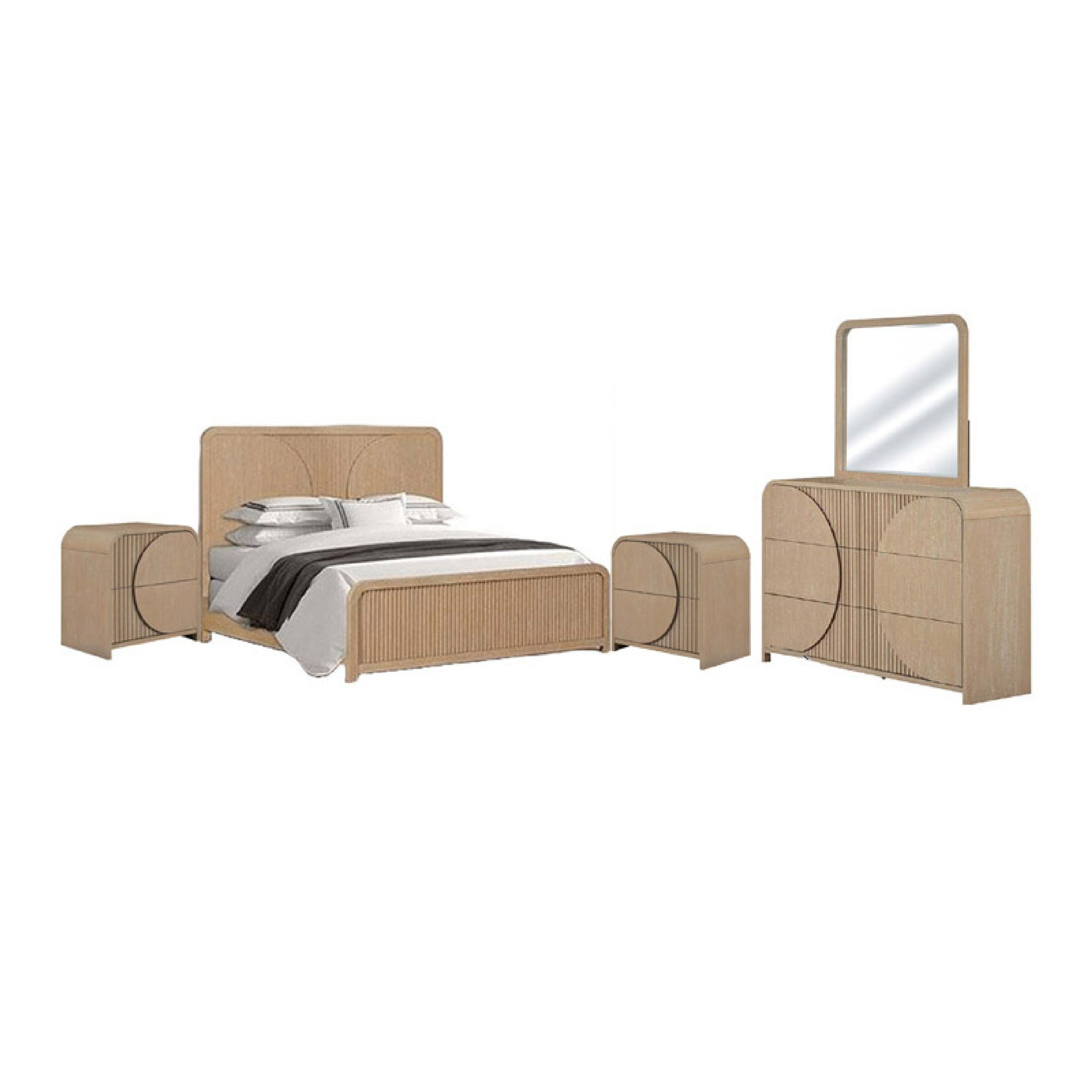 Tanya 5Pc Queen Bedroom Set With 2 Nightstands Reeded Brown Wood