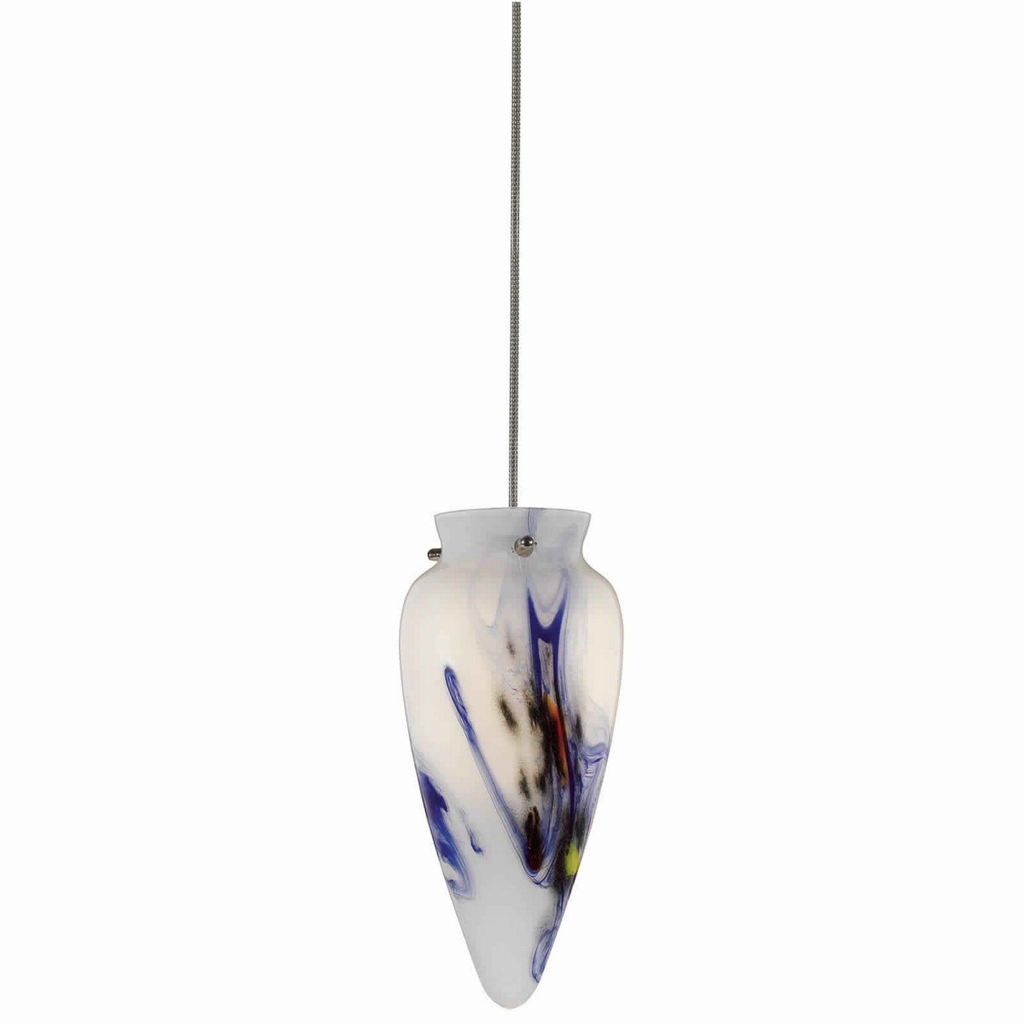 Tapered Design Glass Shade Pendant Lighting With Cord White And Blue