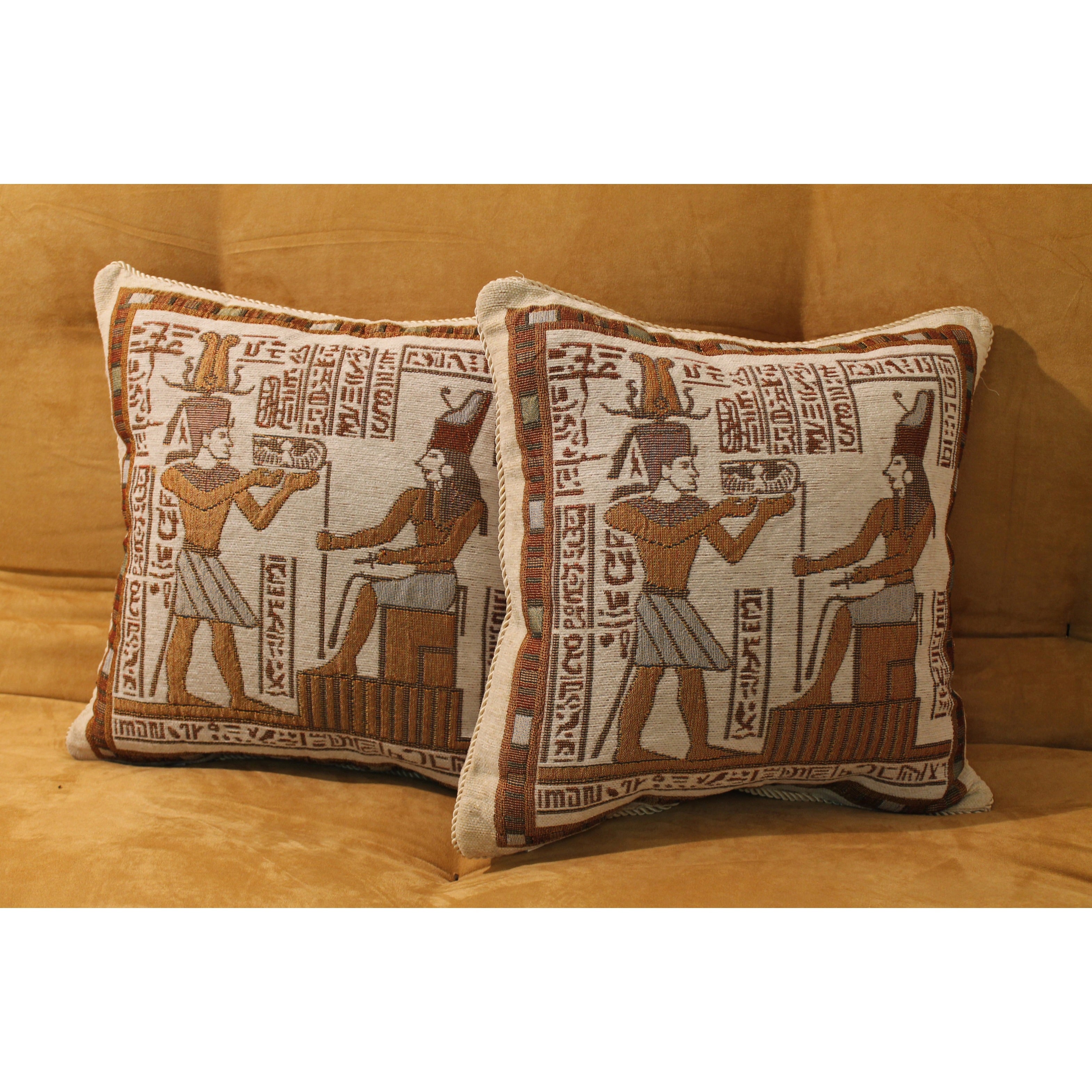 Blazing Needles Tapestry Corded Hieroglyph Throw Pillows Set Of 2
