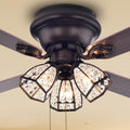 Tarudor 3 Light Crystal 4 Blade Dark Wood With Antique Bronze Housing 52 Inch Ceiling Fan Optional Remote