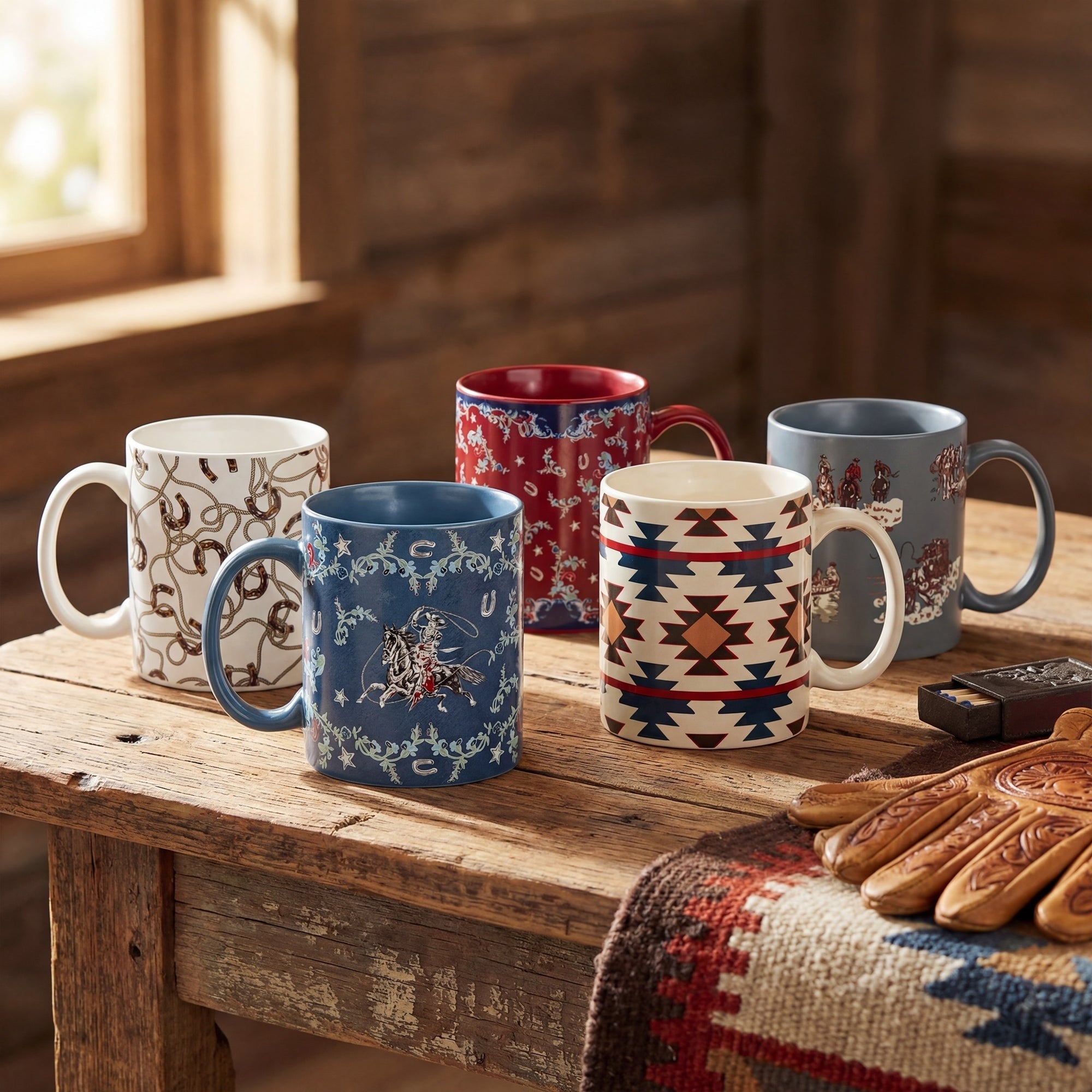 Tasha Polizzi For Paseo Road Mariella Geometric Aztec Durable Ceramic 4 Piece Mug Set