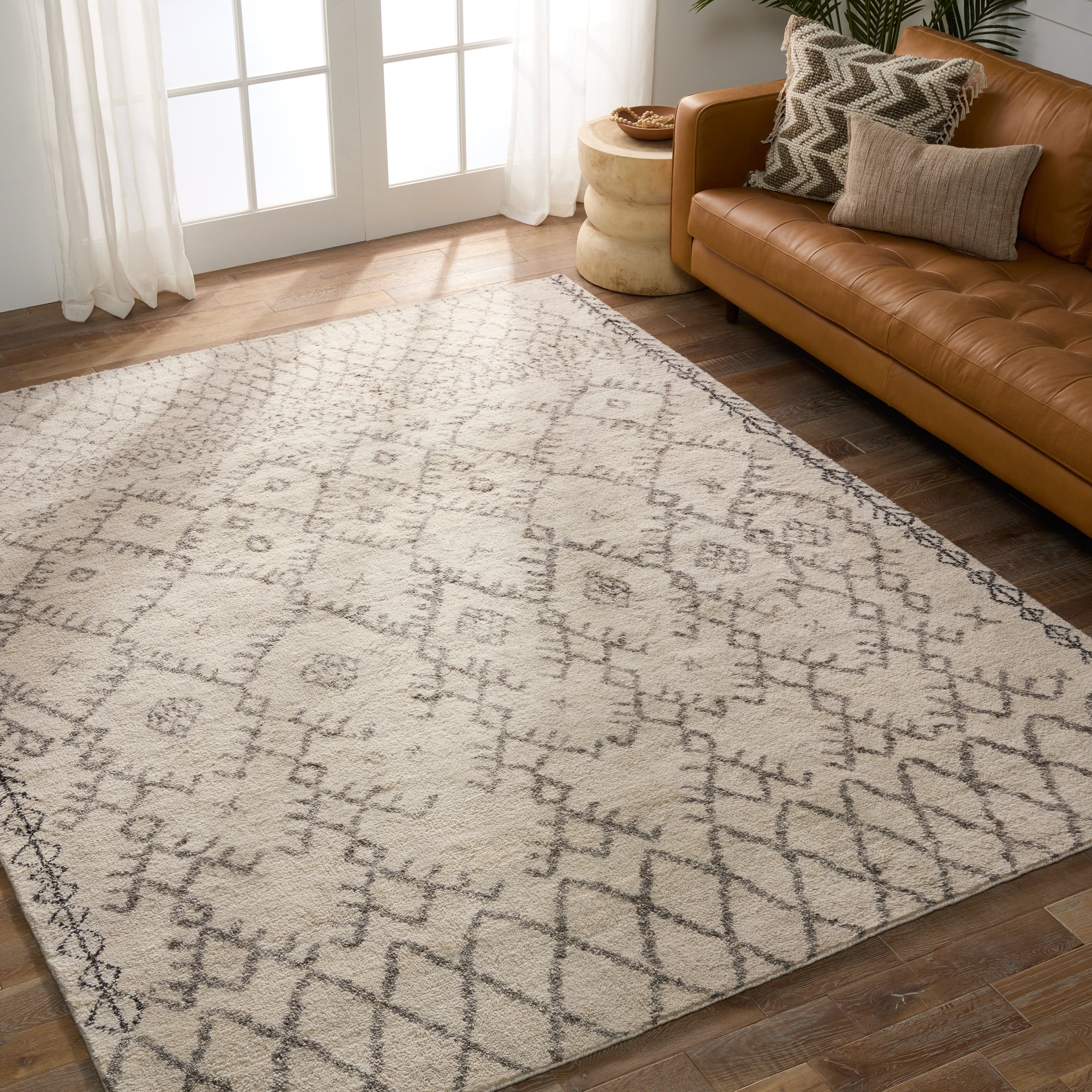 Tashi Hand Knotted Geometric Ivory Brown Area Rug 12X18