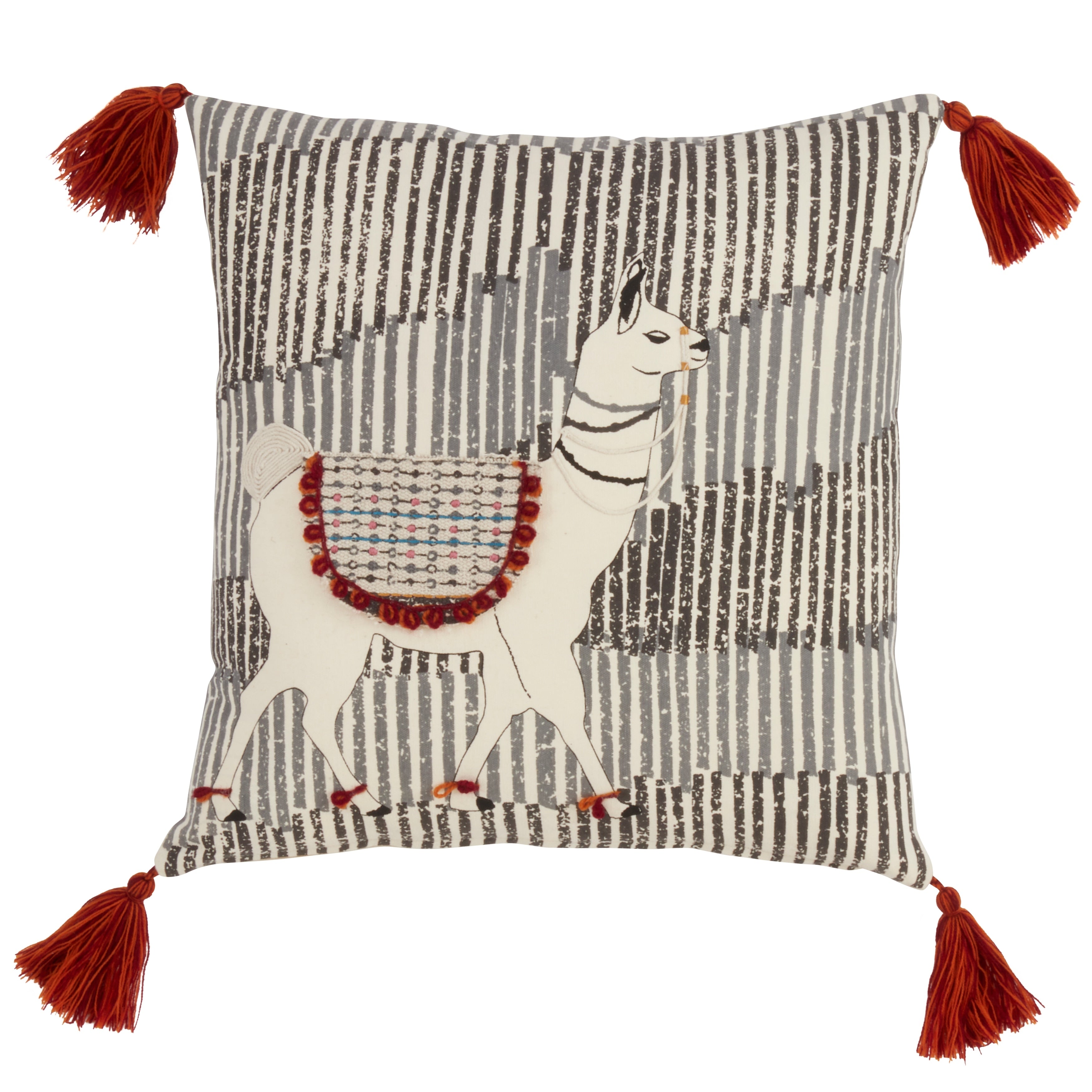 Down Filled Tasseled Throw Pillow With Llama Design