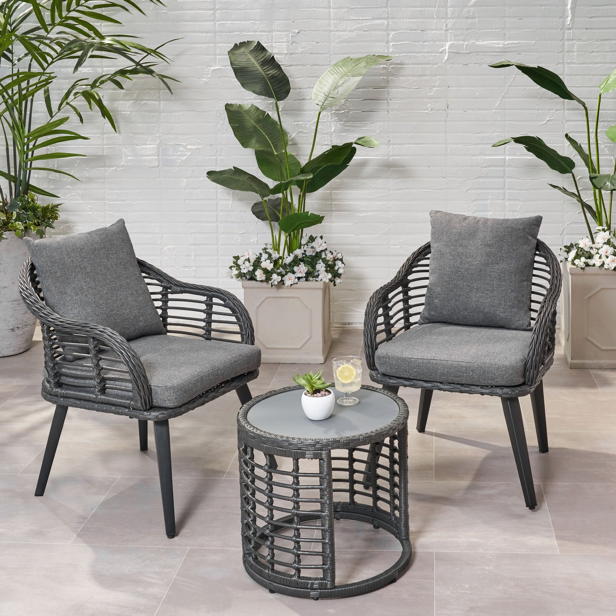 Tatiana Outdoor Modern Boho 2 Seater Wicker Chat Set With Side Table By Christopher Knight Home