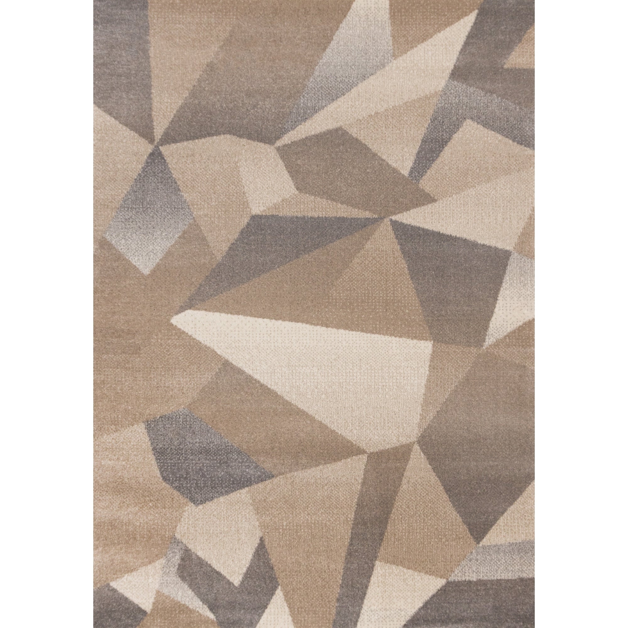 Taupe Beige Grey White Shattered Geometric Dense High Traffic Rug