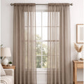 Taupe Sheer Window Rod Pocket Curtain Set 90 Inches Long 2 Panels