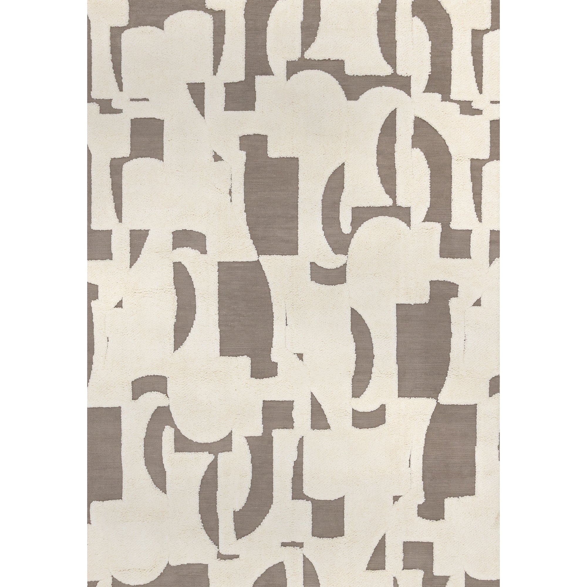 Taupe White Abstract Geometric Shapes Rug