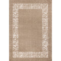 Taupe White Striped Border Soft Textured Rug