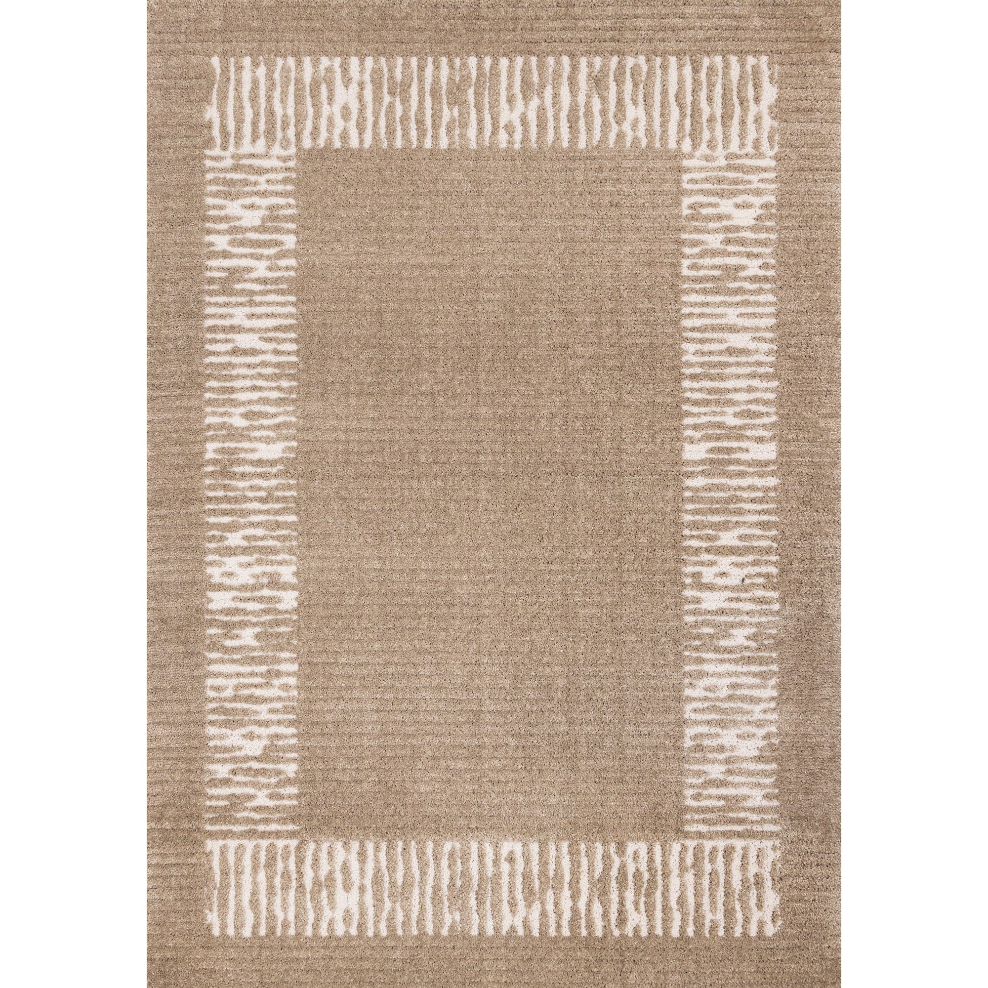 Taupe White Striped Border Soft Textured Rug