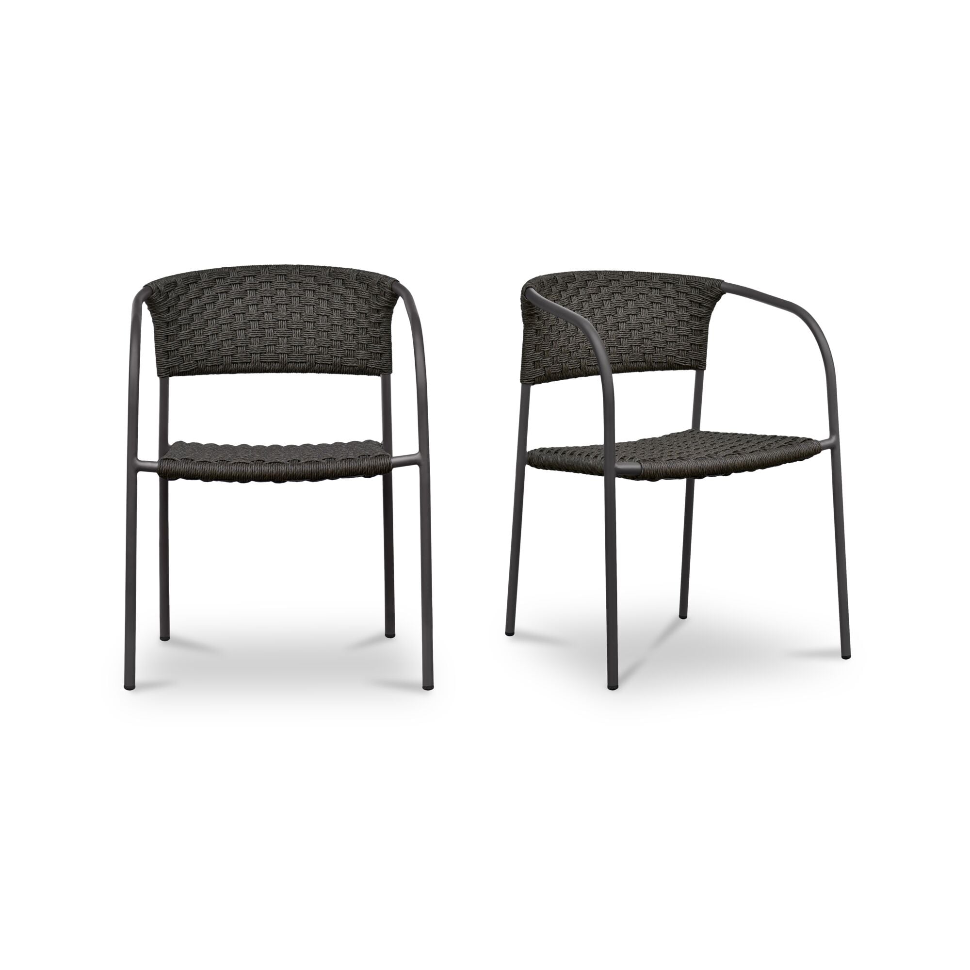 Tavera Outdoor Dining Chair Stackable Hand Woven Hdpe Wicker Powder Coated Steel Frame Dark Brown Set Of 2