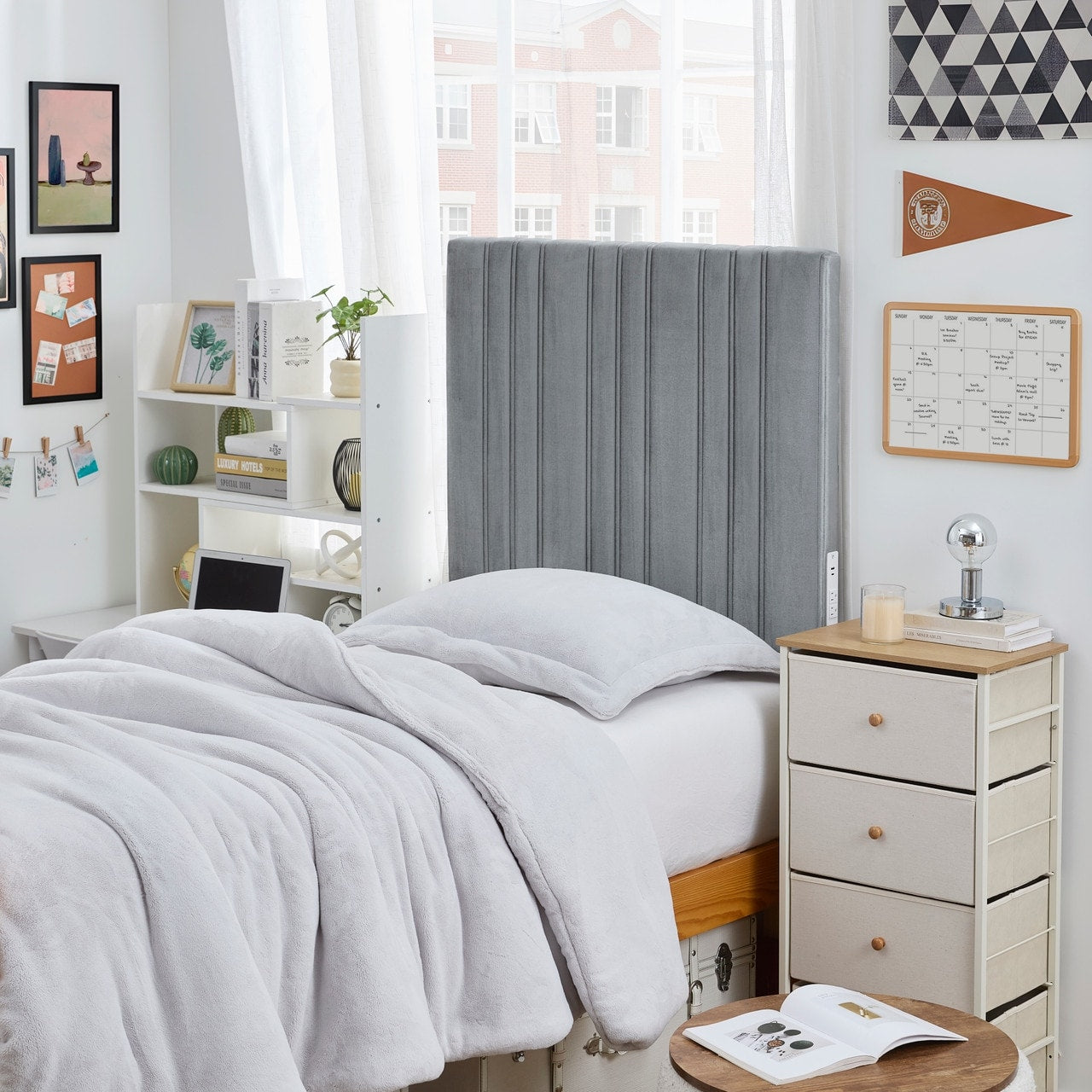 Tavira Allure Outlet College Dorm Headboard Bedboard Plush Light Gray