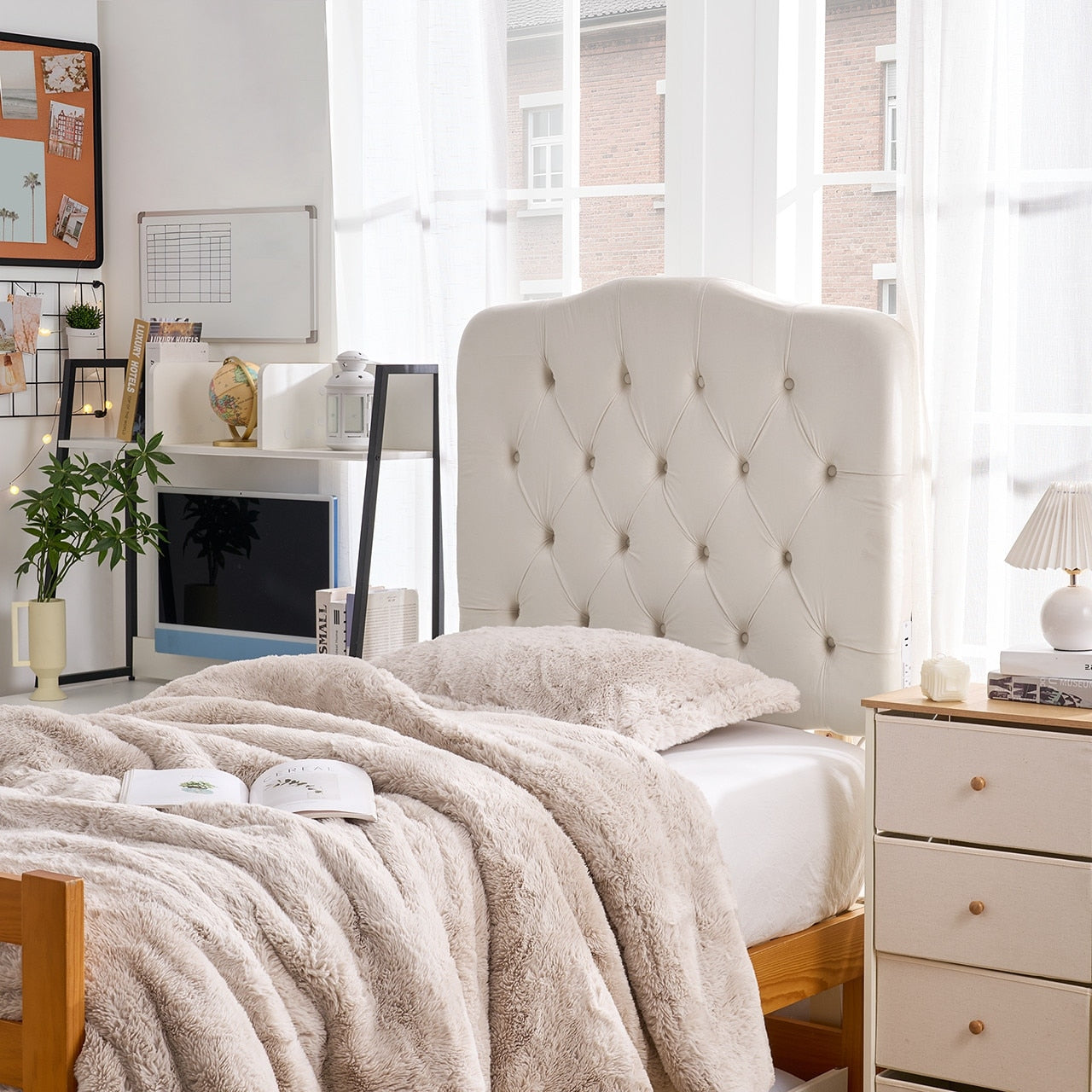Tavira Allure Outlet College Dorm Headboard Diamond Tufted Cream