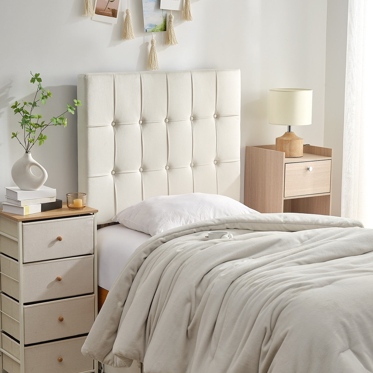 Tavira Allure Outlet College Dorm Headboard Ribbon Tufted Rectangle Cream