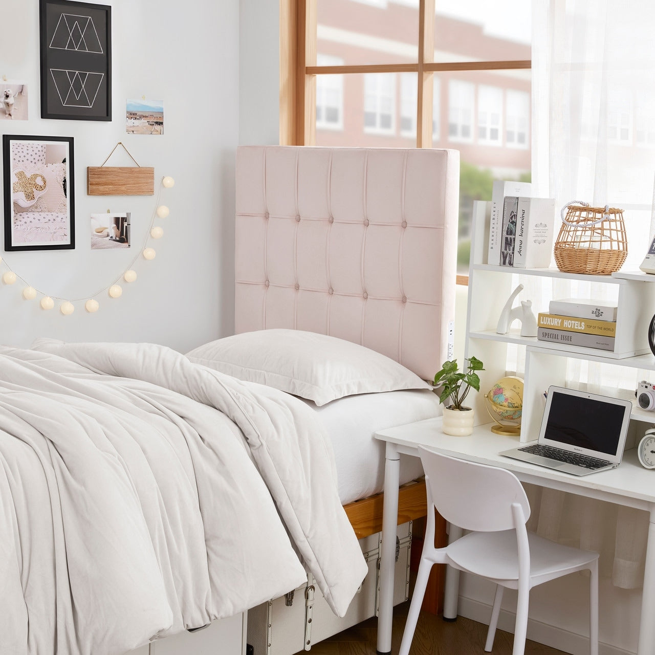 Tavira Allure Outlet College Dorm Headboard Ribbon Tufted Rectangle Light Pink