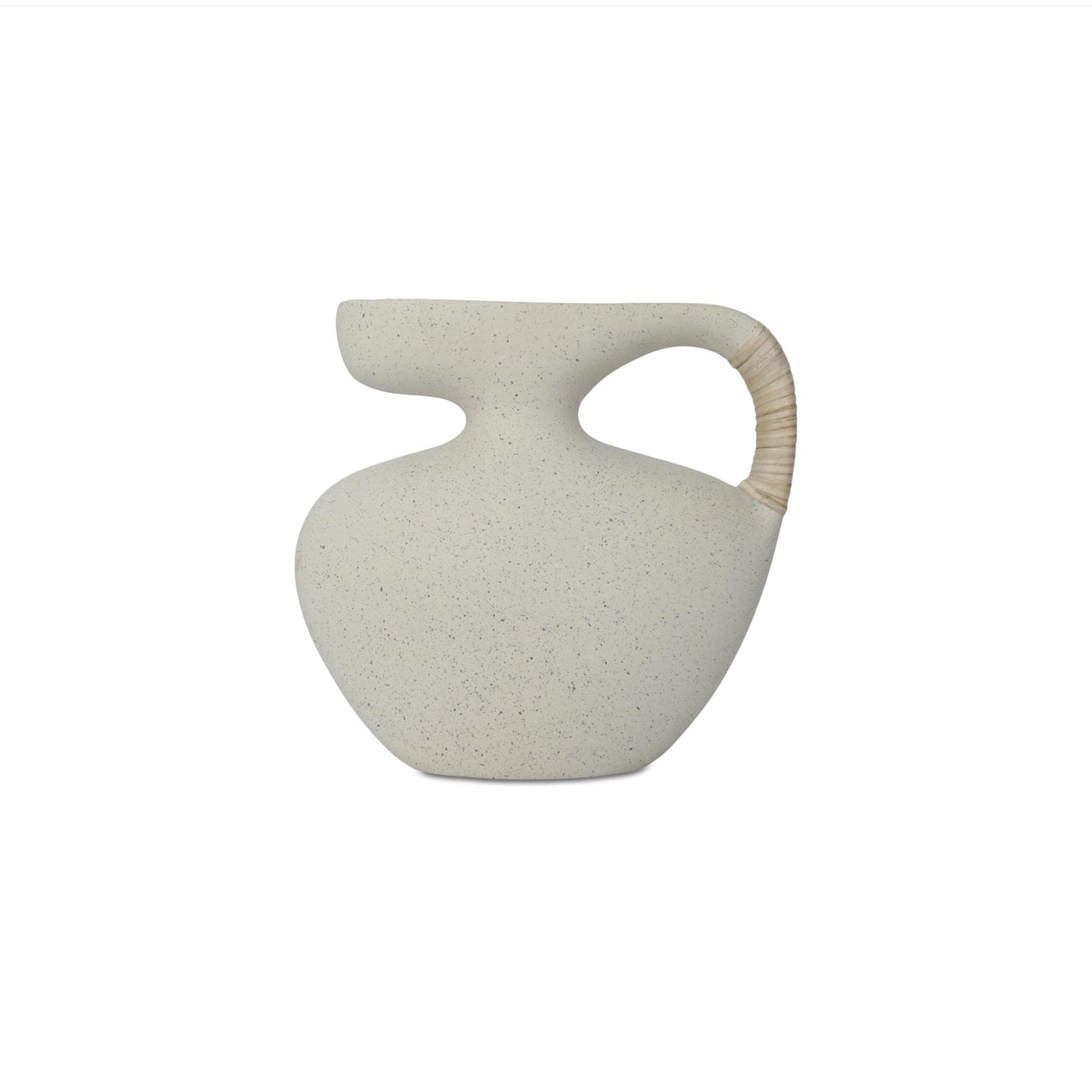 Tavish Vase Rectangular Ecomix Cane Handle Detail Modernist Sculptural Silhouette Cream White