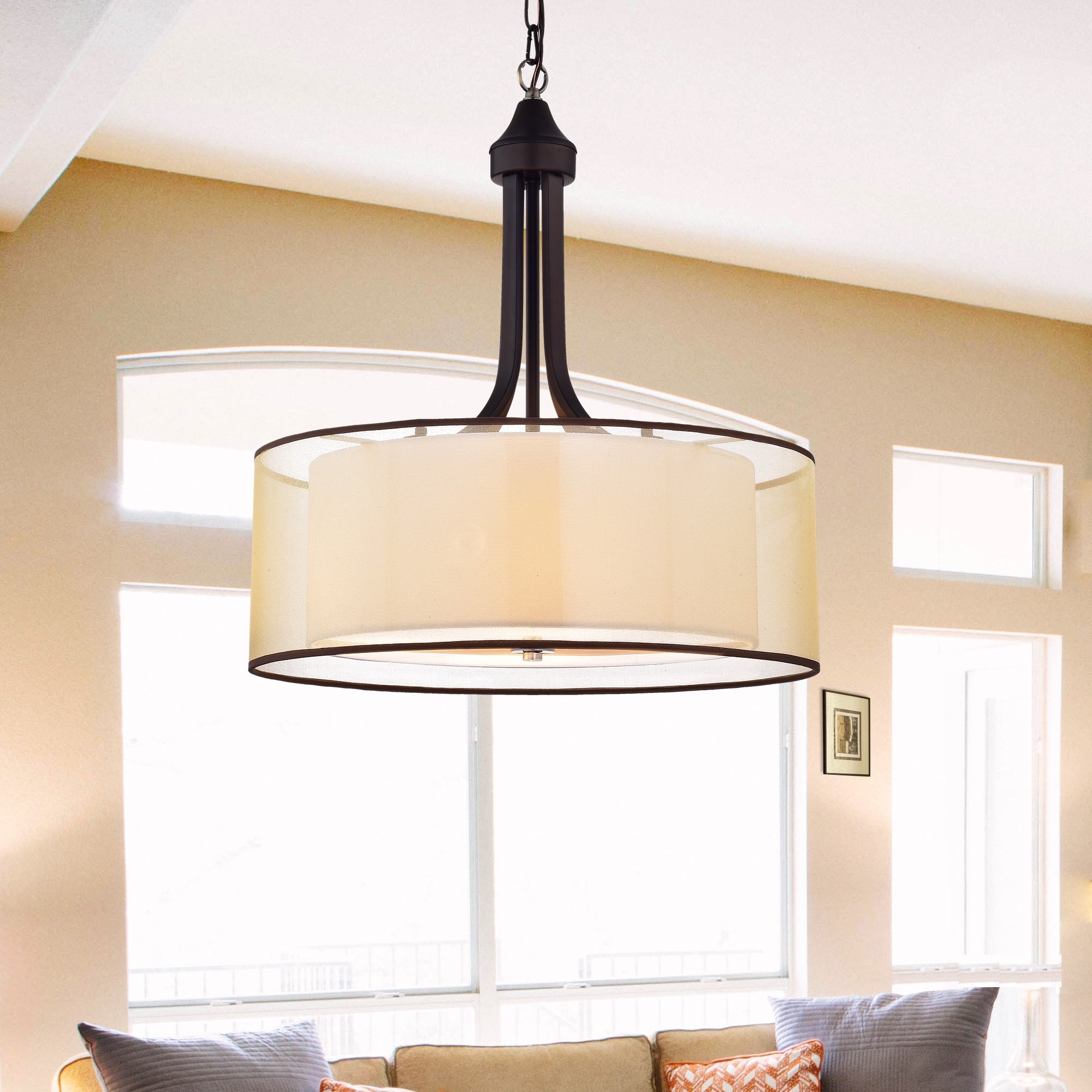 Copper Grove Shoshone Antique Bronze With Off White Fabric Shade