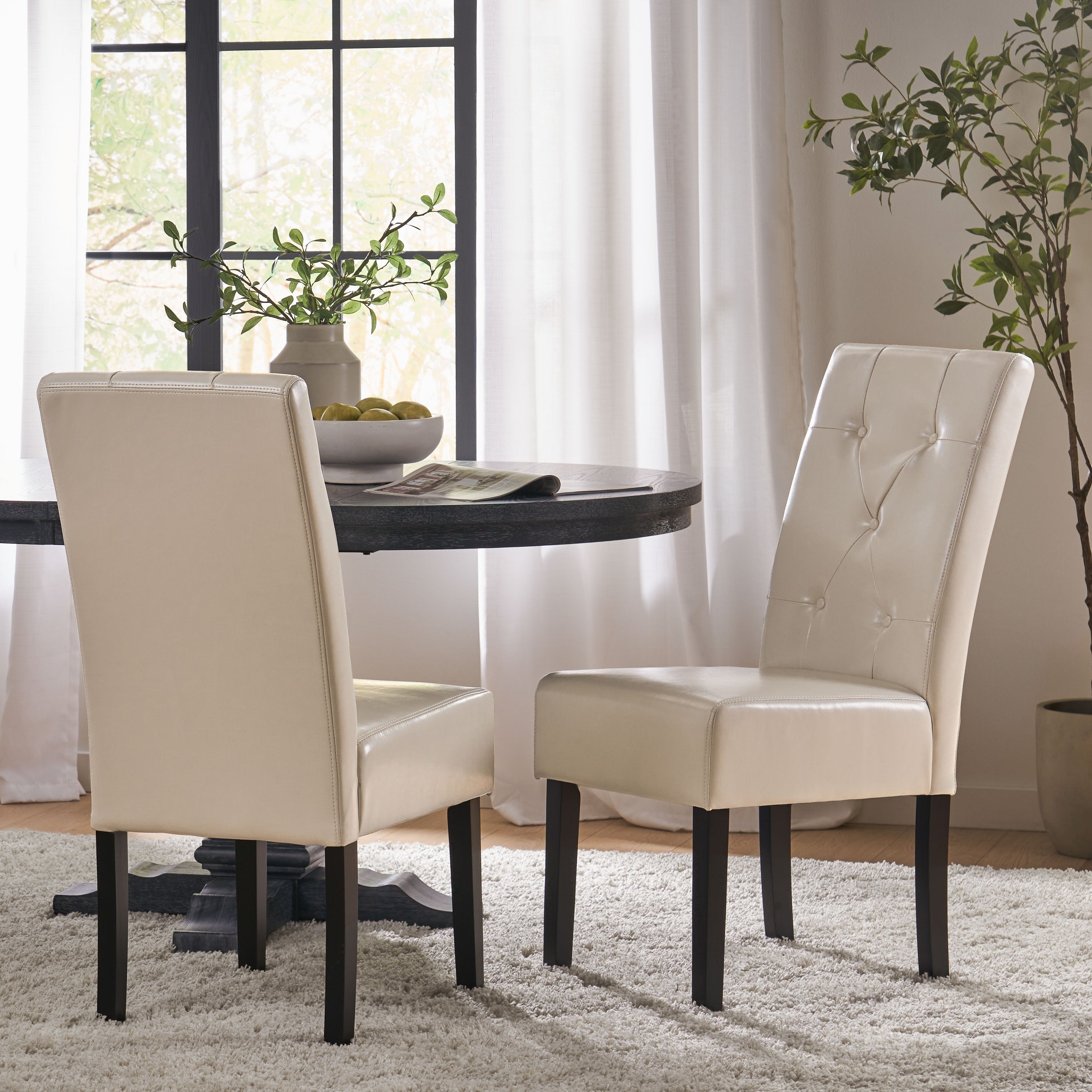 Taylor Ivory Leather Dining Chair Set Of 2 By Christopher Knight Home