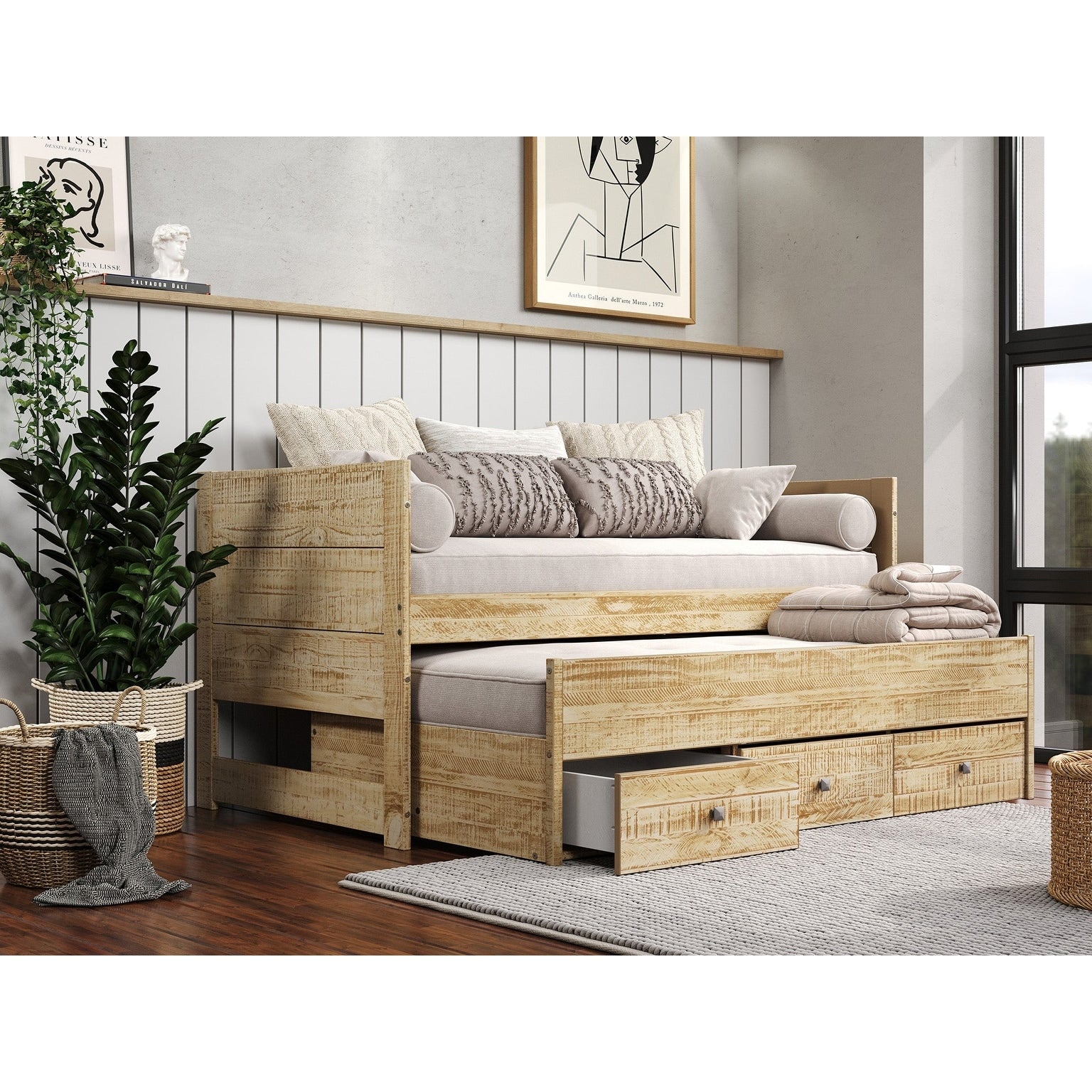 Taylor Olive Begonia Weathered Gray Twin Bed And Trundle