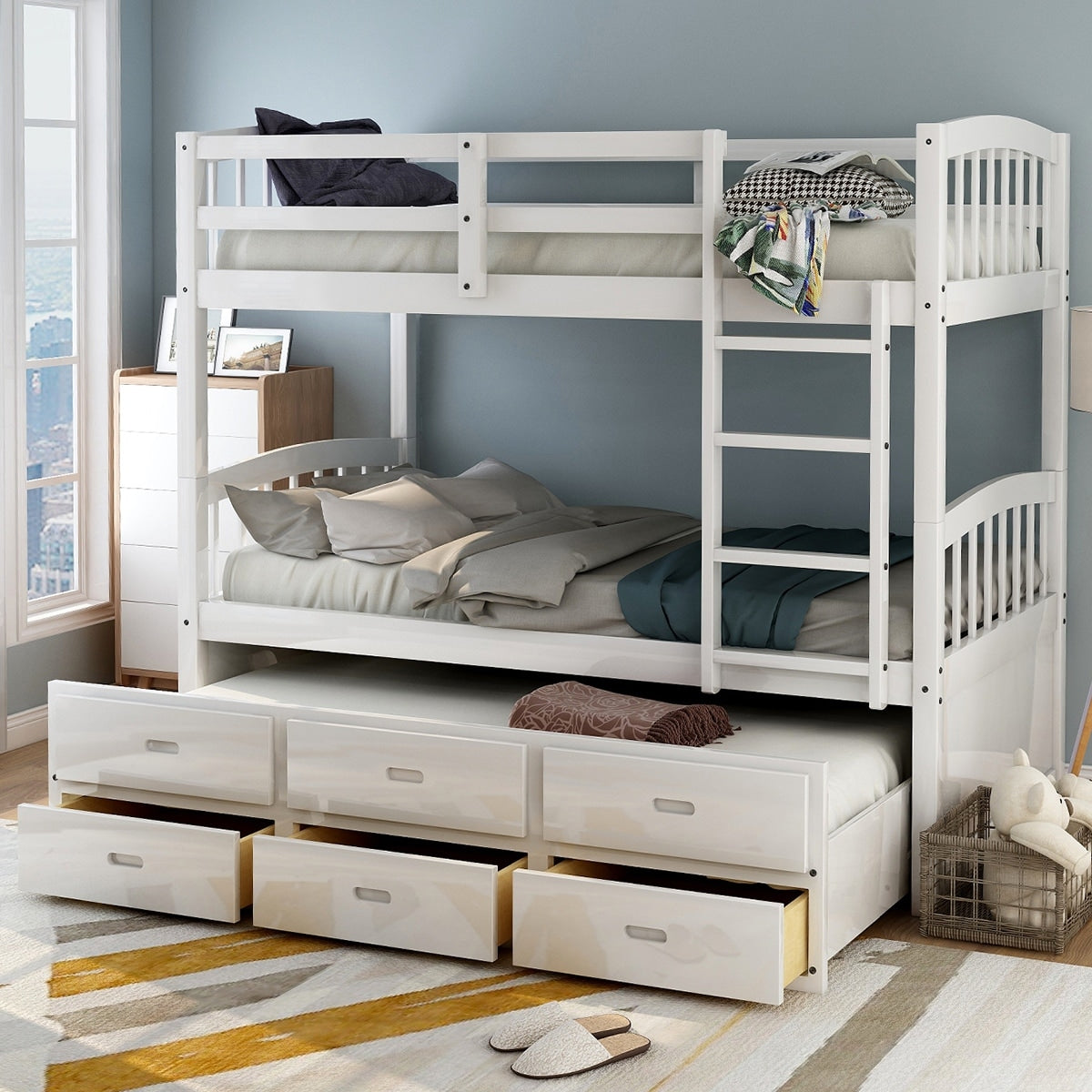 Taylor Olive Freesia Twin Over Twin Bunk Bed With 3 Drawer Trundle