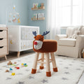Kids Modern Woven Brown Deer Ottoman Stool With Wooden Legs