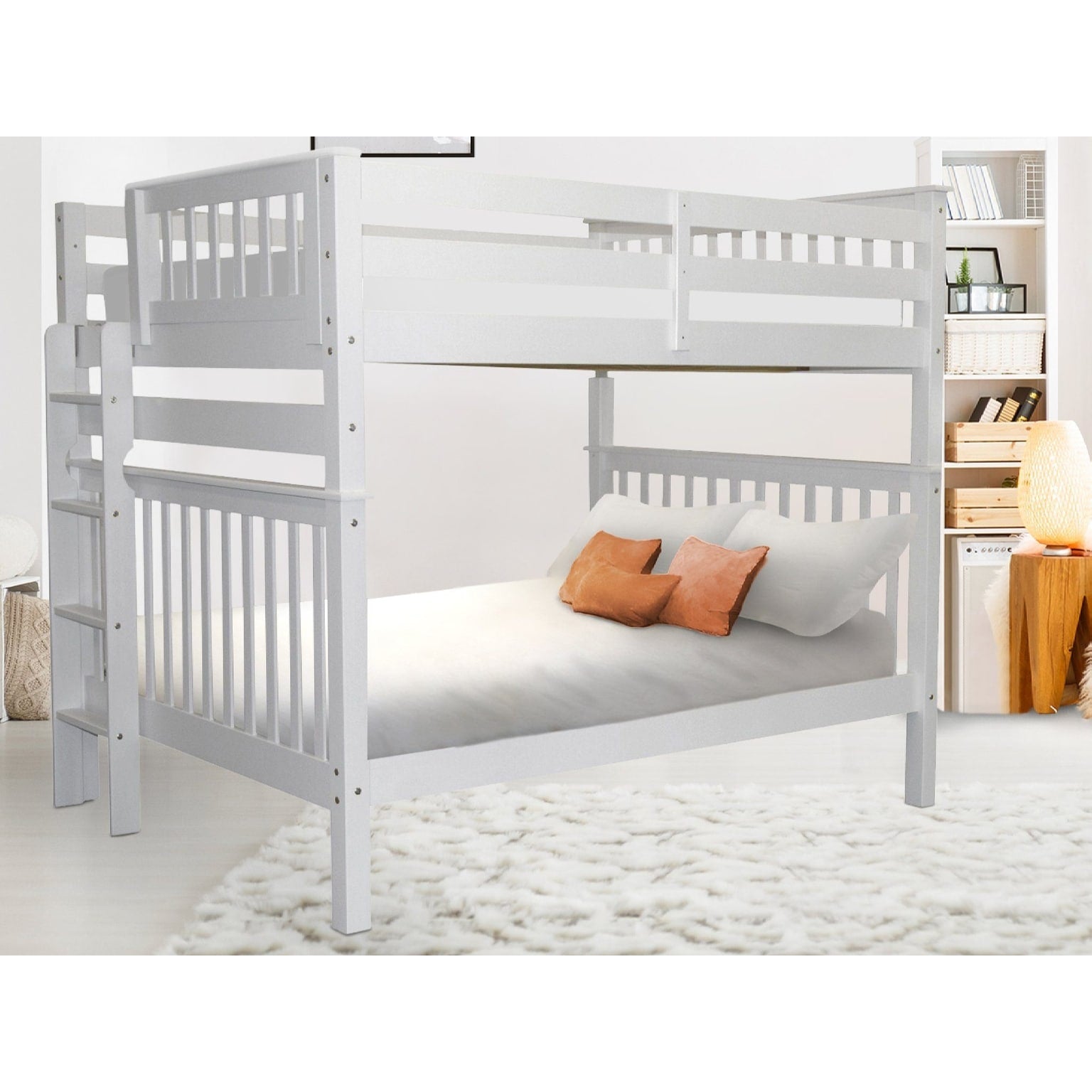 Bedz King White Pine Wood Mission Style Convertible Full Over Full Bunk Bed With End Ladder