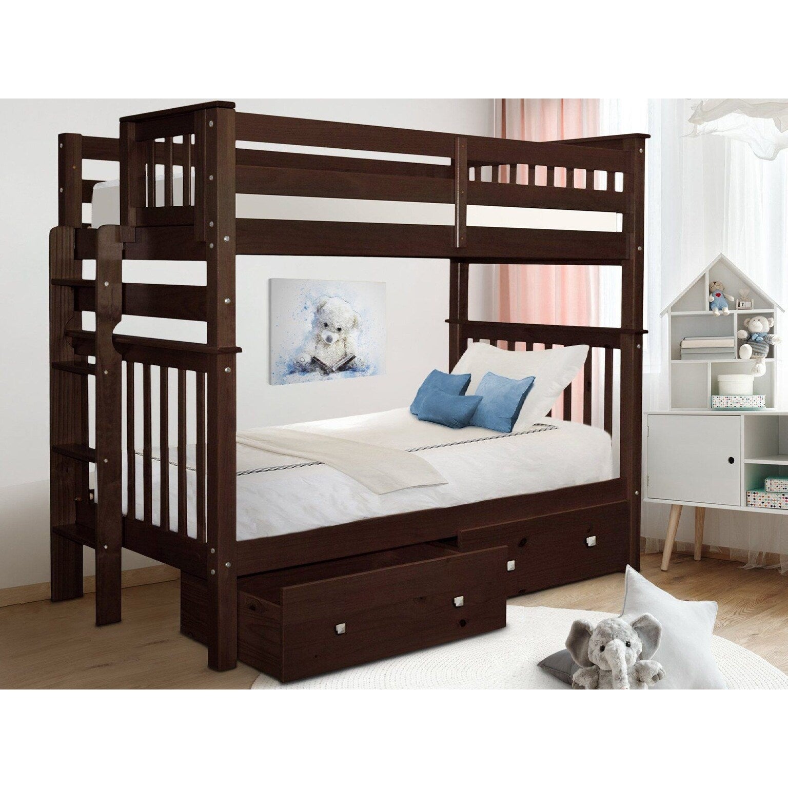 Taylor Olive Trillium Tall Twin Over Twin Bunk Bed 2 Drawers