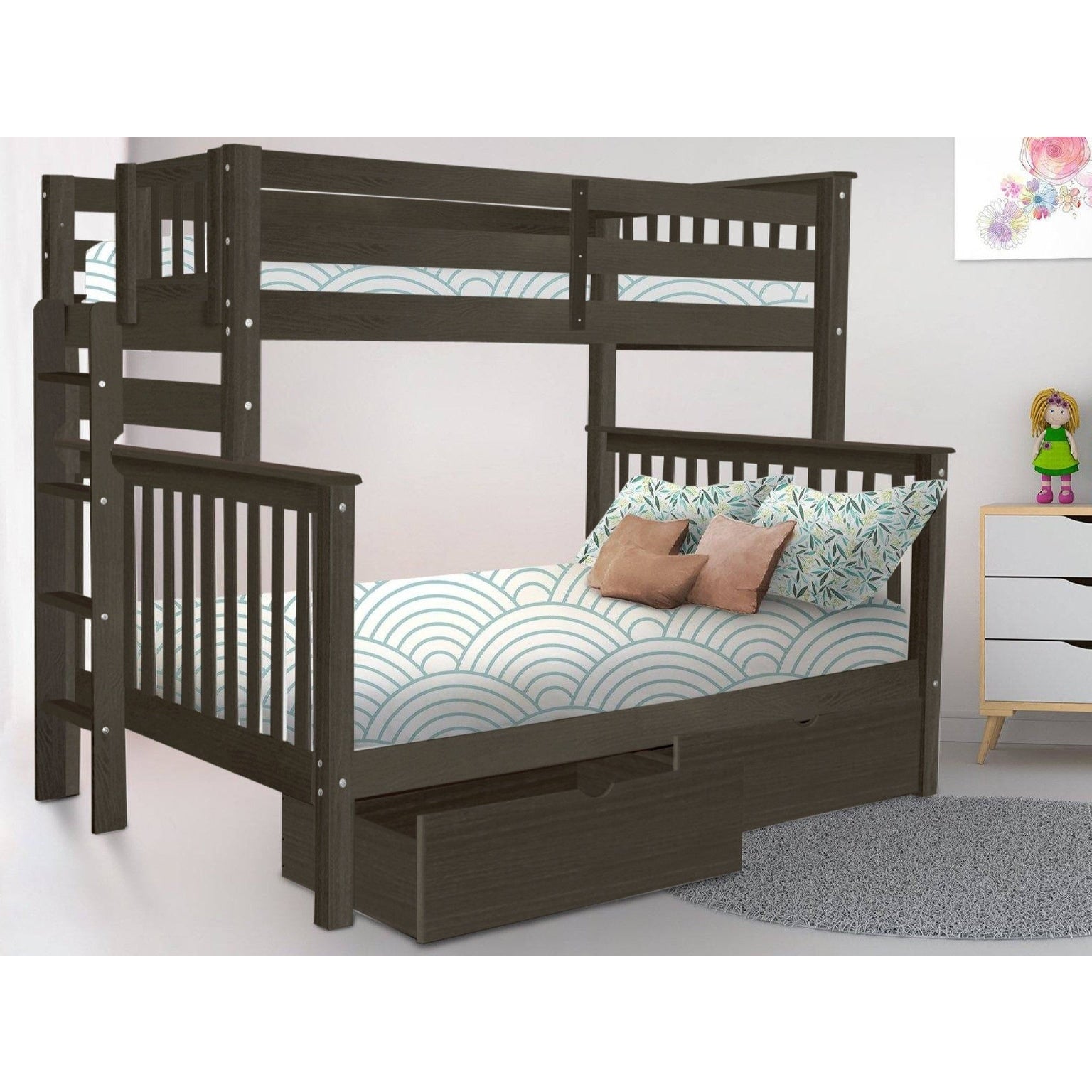 Taylor Olive Trillium White Wood Twin Over Full Bunk Bed With Drawers