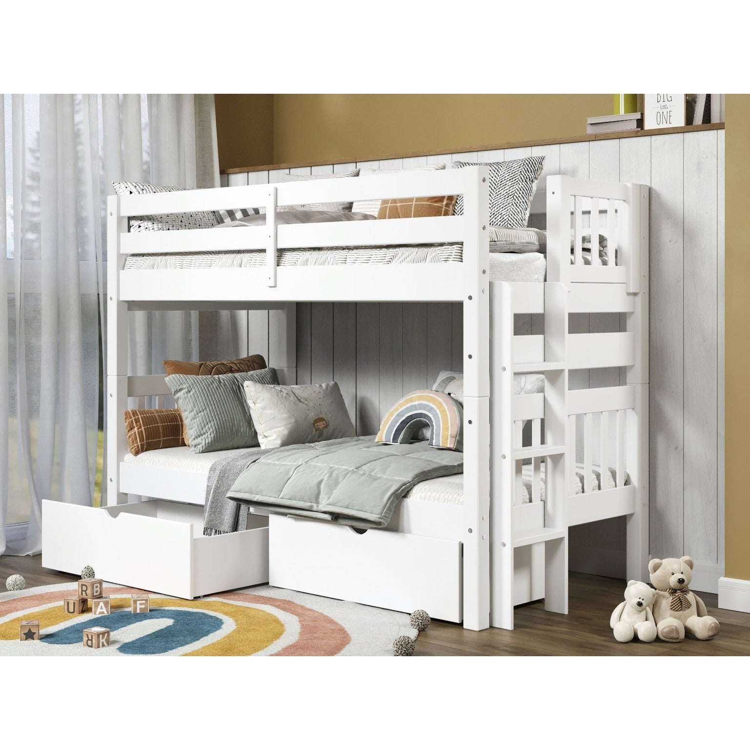 Taylor Olive Trillium White Wood Twin Over Twin Bunk Bed With Drawers