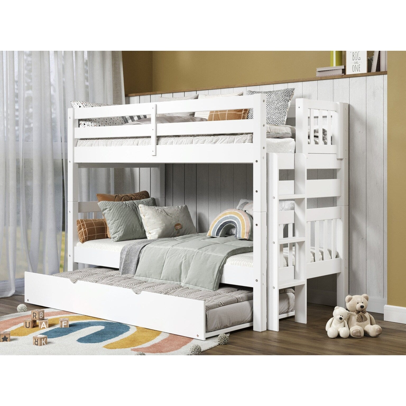 Taylor Olive Trillium Grey Wood Twin Over Twin Convertible Bunk Bed