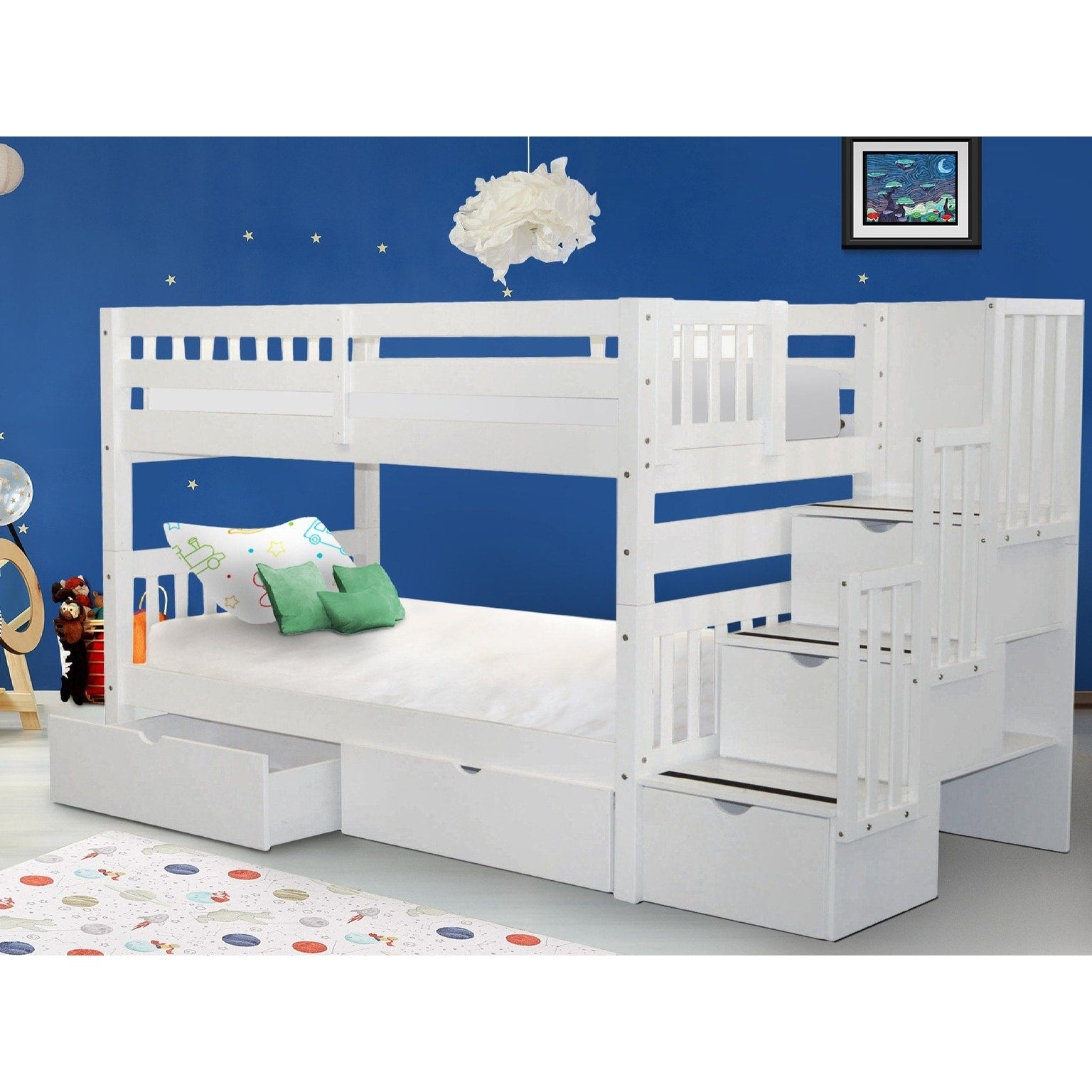 Taylor Olive Trillium Twin Over Twin White Bunk Bed With Storage Drawers