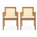 Teak Beige Wood Dining Chairs Set Of 2 Patio Armchairs With Cushions Reading Chair Accent Chair Leisure Chair
