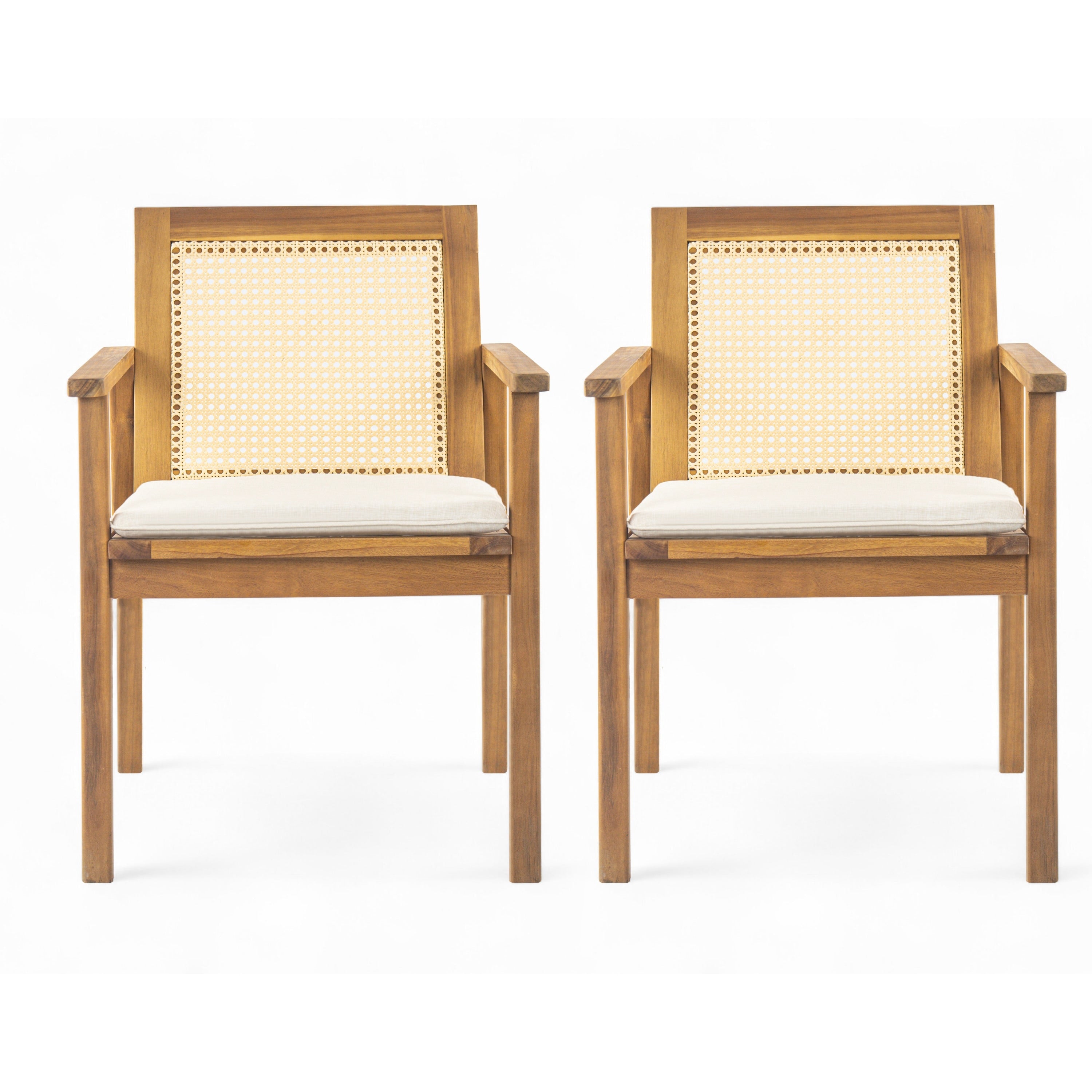 Teak Beige Wood Dining Chairs Set Of 2 Patio Armchairs With Cushions Reading Chair Accent Chair Leisure Chair