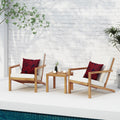 Teak Comfy Chat Set Upholstered Chair Set With Soft Cushion Outdoor Conversation Set With Wood Side Table