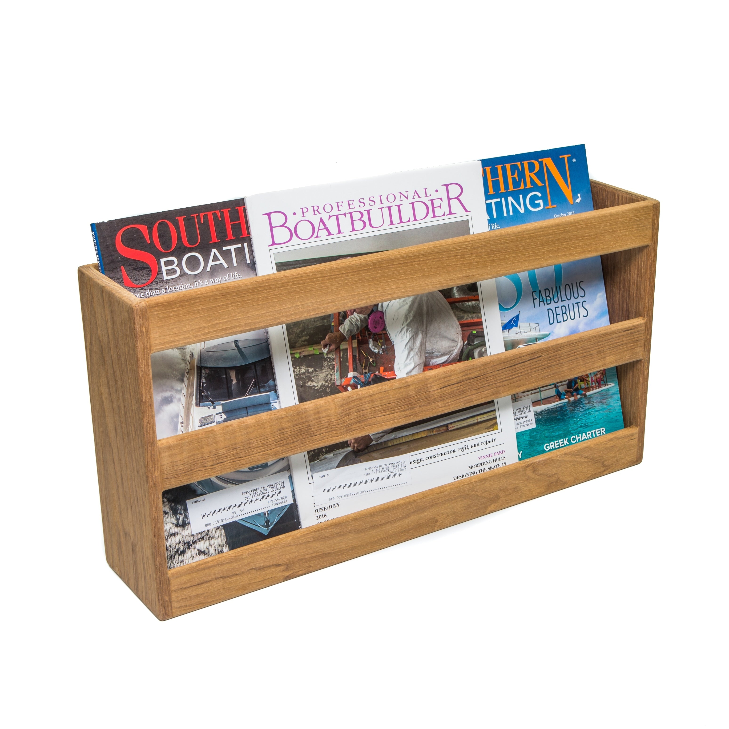 Teak Double Wide Magazine Rack 18 3 8 W 9 1 2 H X 4