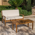 Teak Loveseat Table Set Outdoor Sofa Set With Coffee Table Rustic Balcony Chat Set With Patio Couch