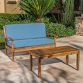 Teak Outdoor Loveseat And Coffee Table Set With Cushion Patio Conversation Set For Backyard Poolside