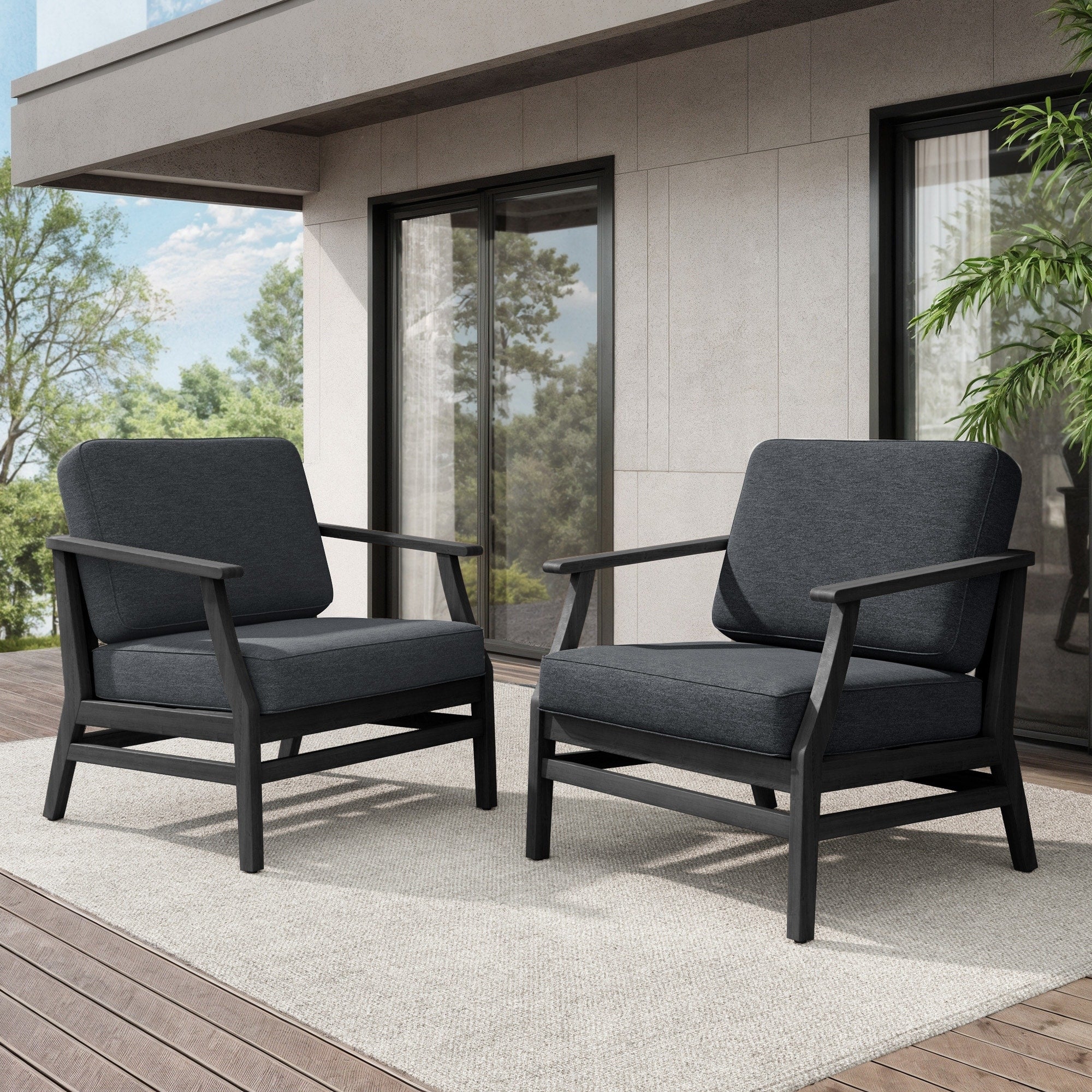 Teak Outdoor Patio Club Chairs Loveseat With Cushions