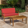 Teak Red Outdoor Loveseat And Coffee Table Set With Cushion Patio Conversation Set For Backyard Poolside