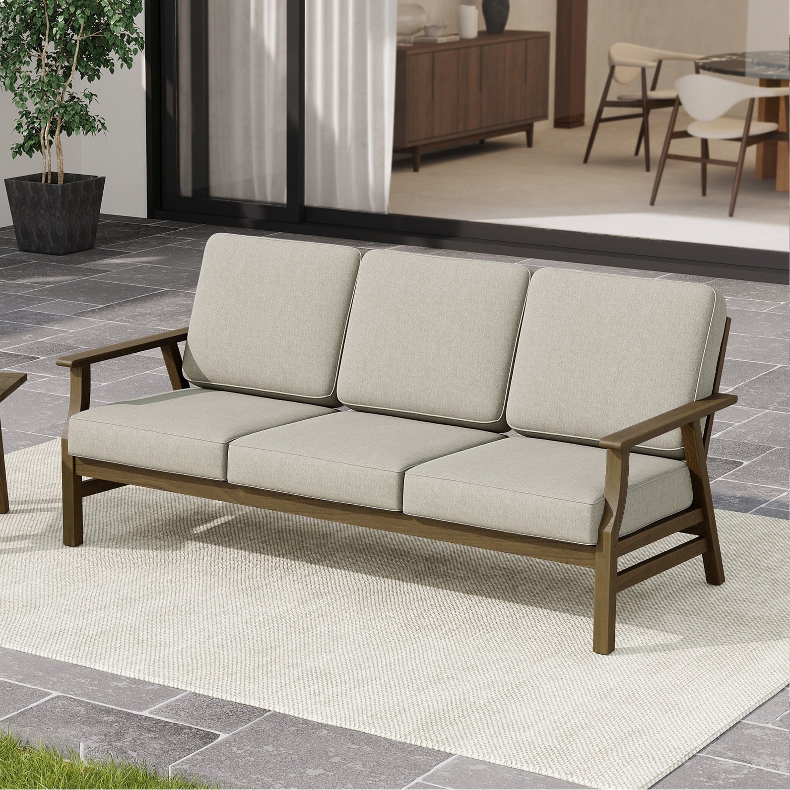 Teak Wood Outdoor Loveseat 3 Seat Sofa Armchair With Water Resistant Cushion