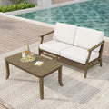 Teak Wood Patio Outdoor Loveseat Sofa And Coffee Table Set With Cushion