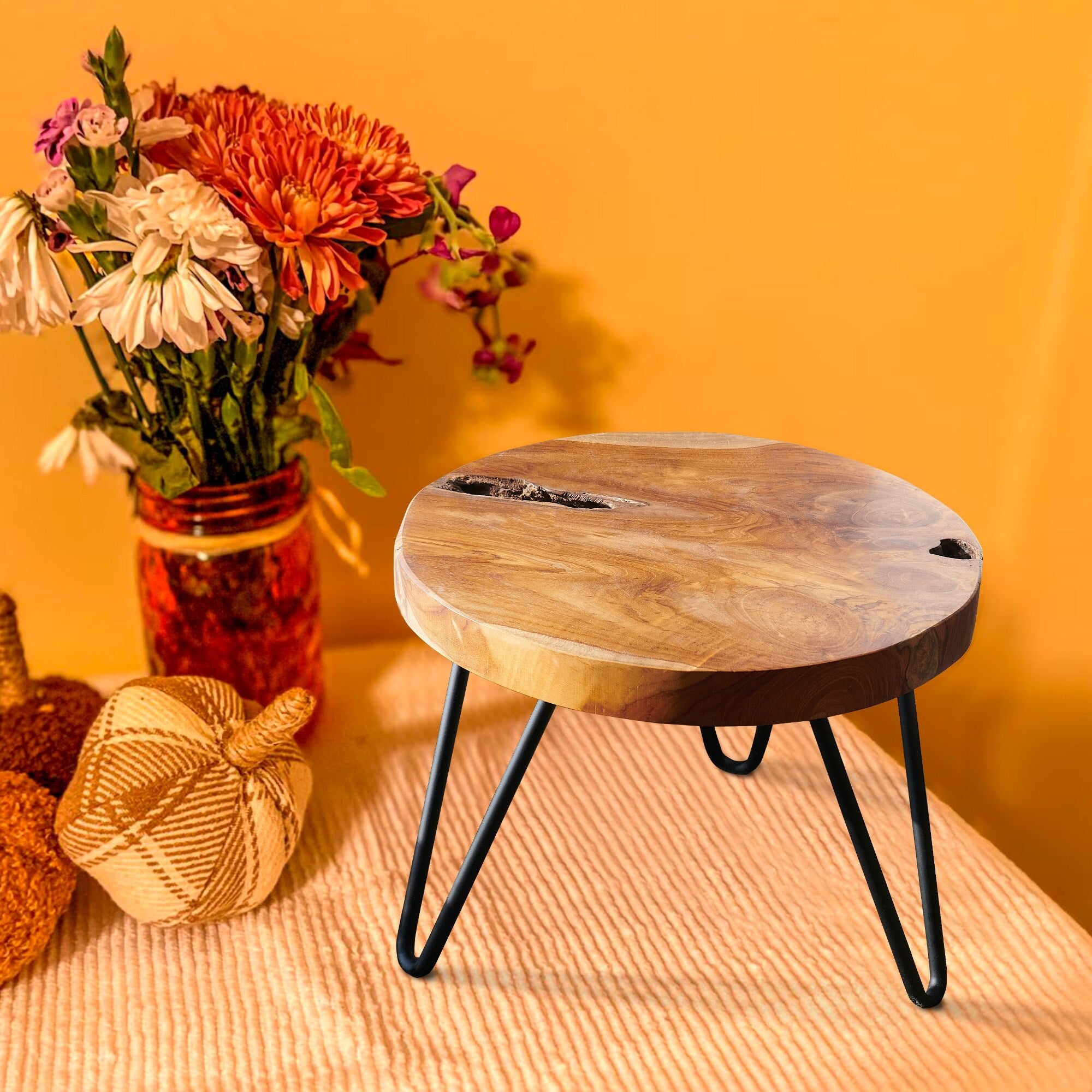 Teak Wood Round Plant Stand Table 15.74 X 15.74 X 11.96