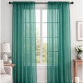 Teal Sheer Window Rod Pocket Curtain Set 90 Inches Long 2 Panels