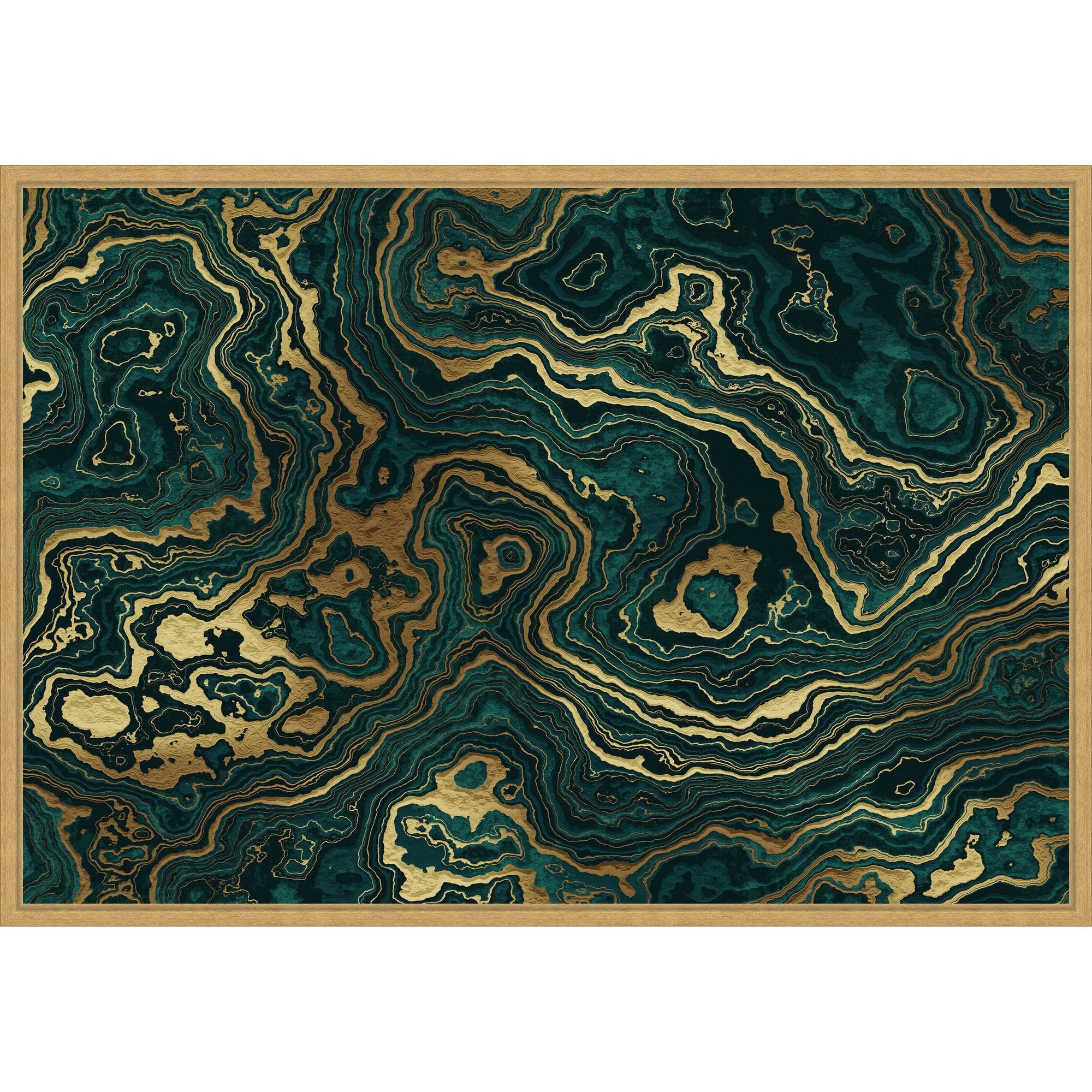 Teal And Yellow Marble Swirl Ii By Amini54 Framed Canvas Wall Art Print