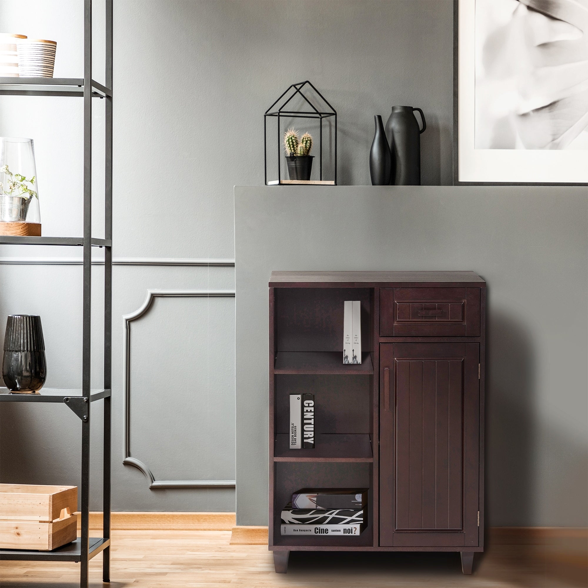 Covington Dark Birch Floor Cabinet By Elegant Home Fashions